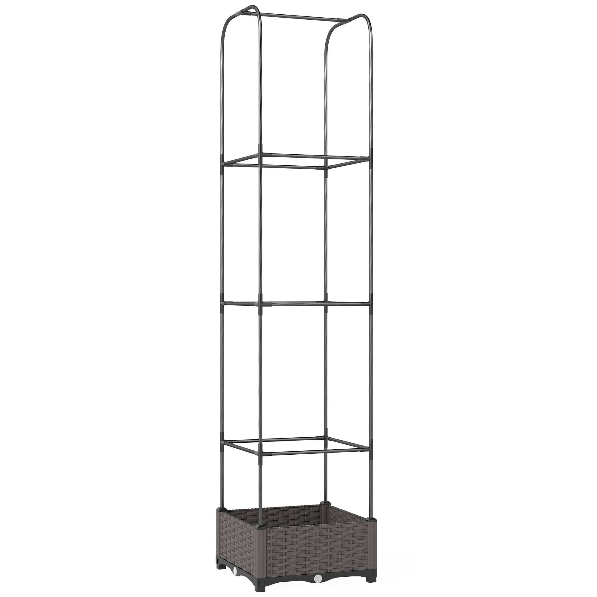 Outsunny Raised Garden Bed with Trellis, Plastic Planter Box with Drainage Holes, Drain Plugs and Water Reservoirs