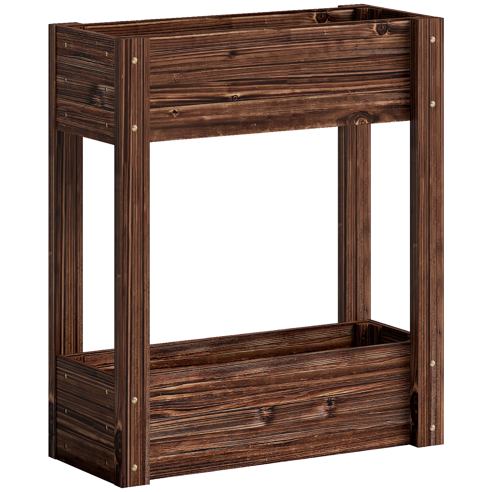 Outsunny 2-Tier Wooden Raised Planter, Raised Garden Bed on Legs with Drainage Holes and Bed Liner, Elevated Garden Planter