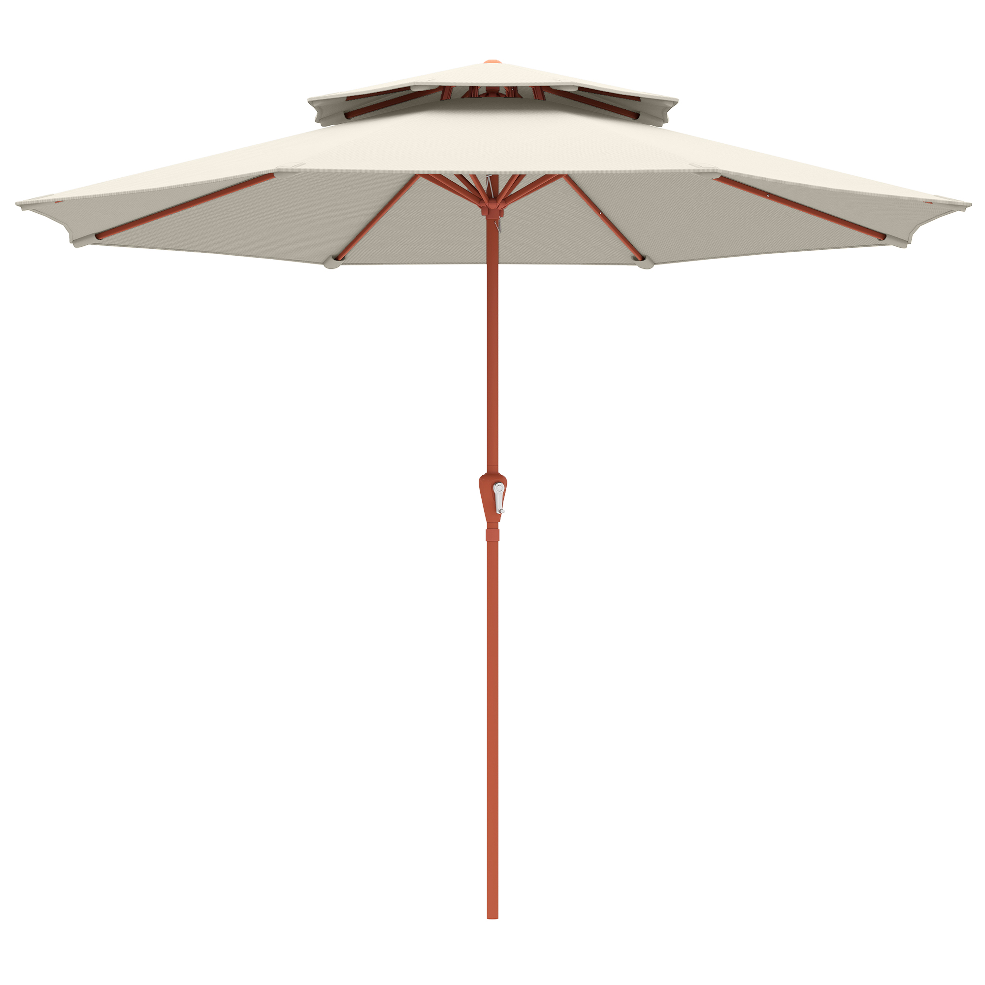 Outsunny 2.7 m Garden Parasol with Double Top Outdoor Market Table Umbrella with Crank System, Cream White