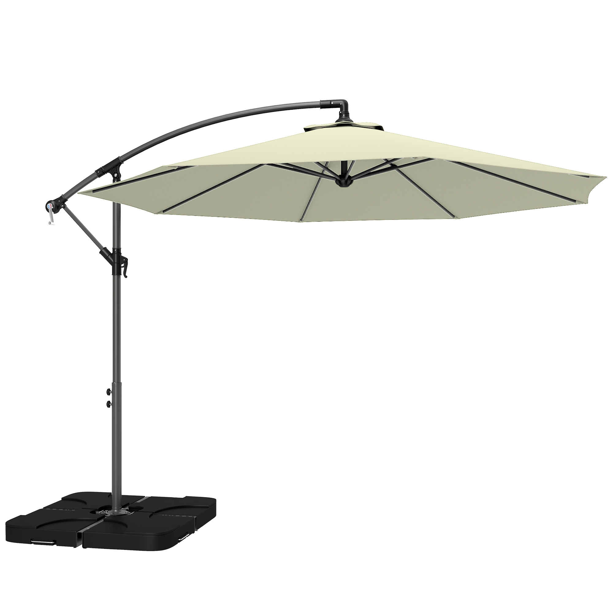 Outsunny 3m Overhanging Parasol, with Base, Weights and Cover - Beige