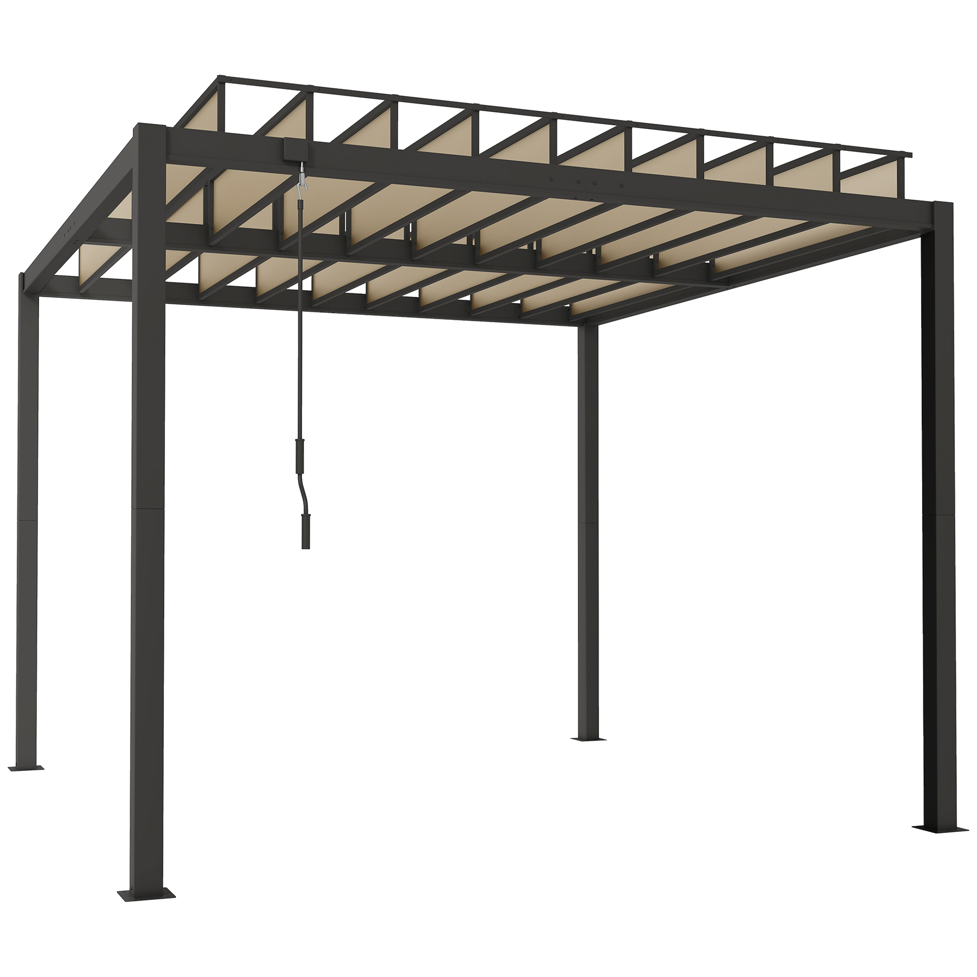 Outsunny 3 x 3 m Louvered Pergola with PC Roof, Aluminium Patio Gazebo Pergola Canopy with Drainage Gutters, Handle, Coffee