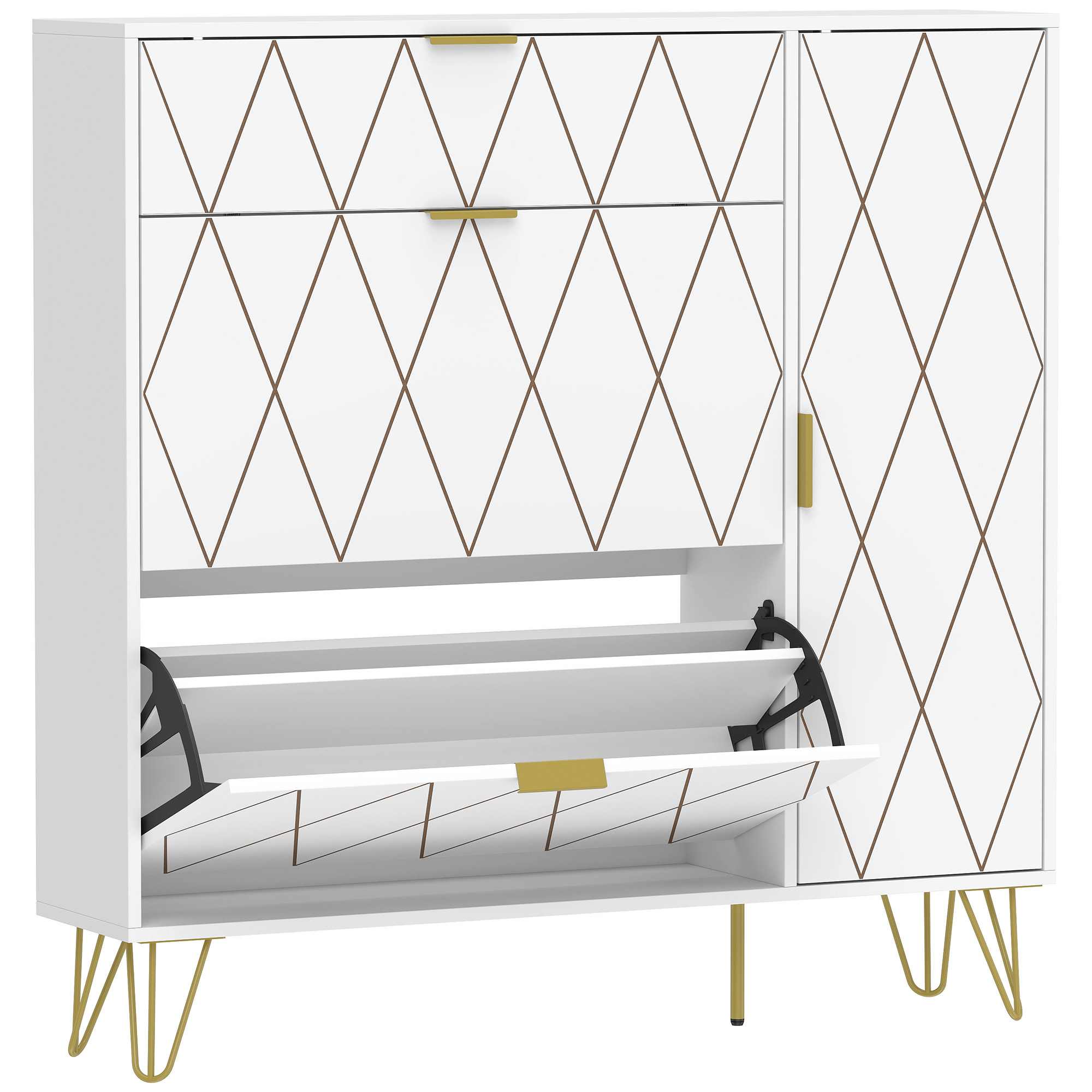 HOMCOM Mueble Zapatero Moderno con 2 Cajones Abatibles Armario y Estantes Ajustables para 10-14 Pares de Zapatos Blanco