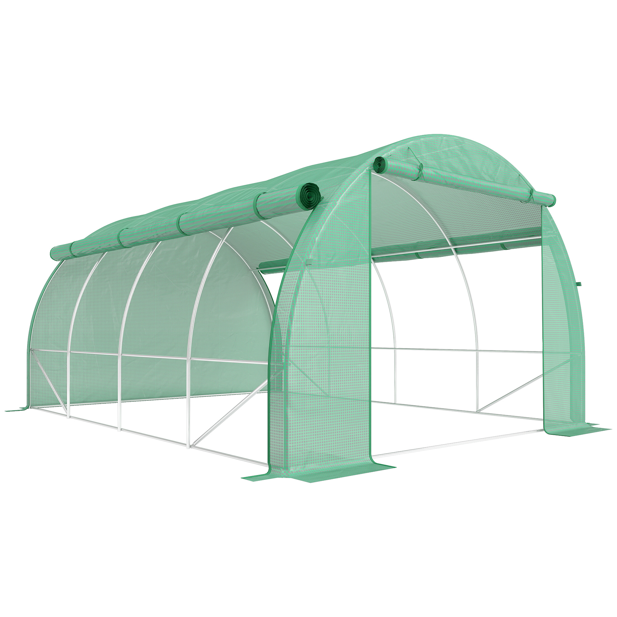 Outsunny Szklarnia foliowa, Szklarnia, przechodnia, Okno siatki, Rama metalowa, 4x3x2m, Zielony