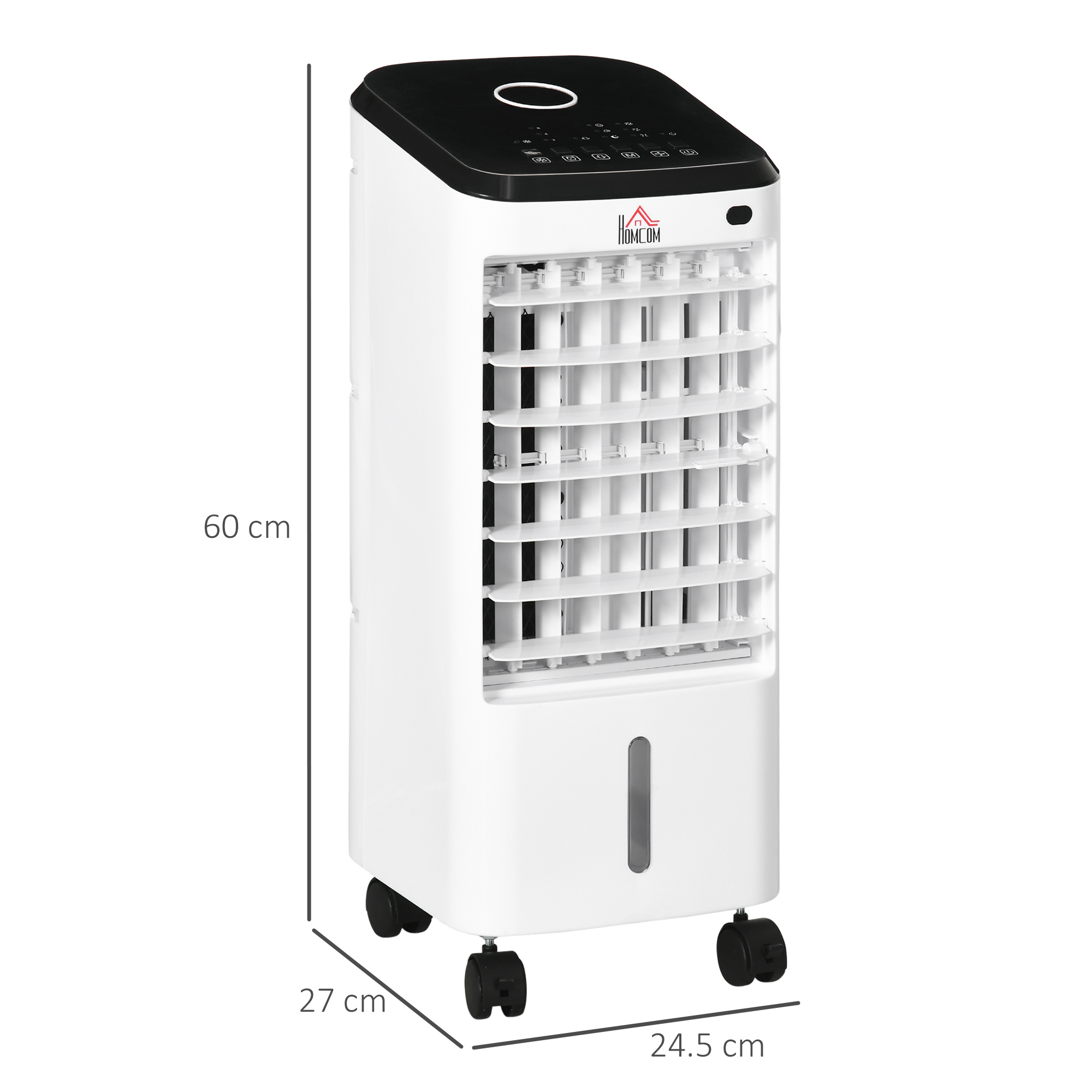  Racitor Evaporativ 3-in-1, Ventilator, Umidificator cu Gheata si Dezumidificator, 3 Viteze, 3 Moduri si Telecomanda, Timer 12 Ore, 65W din ABS, 24.5x27x60 cm, Alb [2]