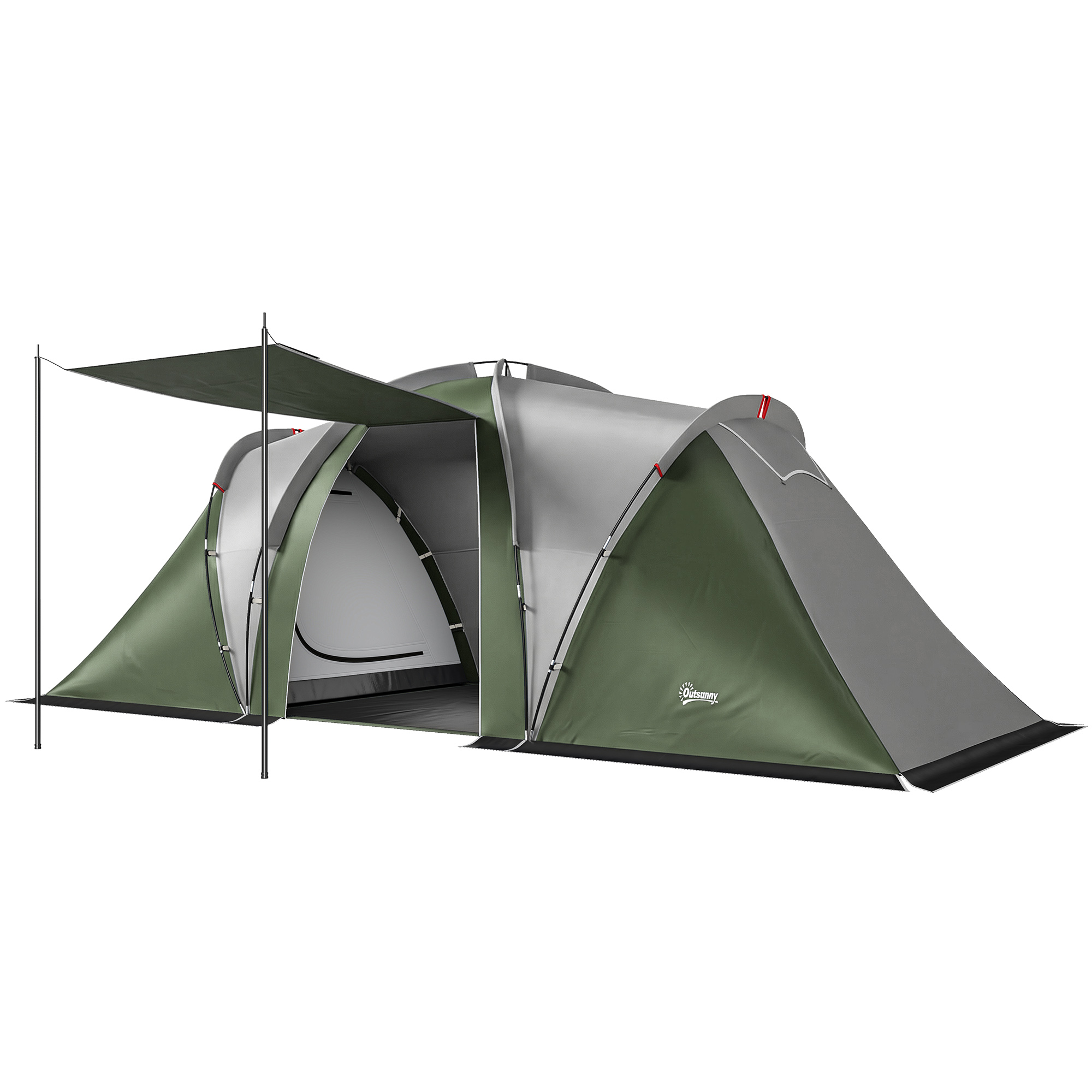 Outsunny Family Camping Tent 3000mm Waterproof Windproof Tunnel Tent 8-12 Person Two Bedrooms Green