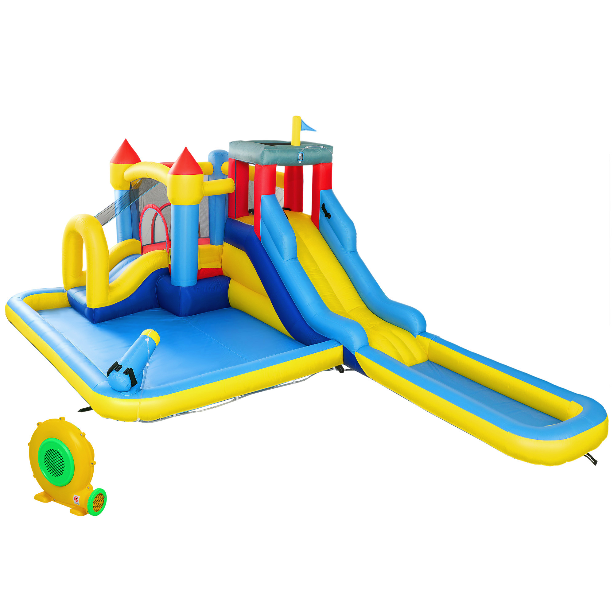 AIYAPLAY Inflatable Bouncy Castle, Kids Water Bounce House 6 in 1 with 550W Blower, 2 Slides for Garden, Party, Outdoor Indoor