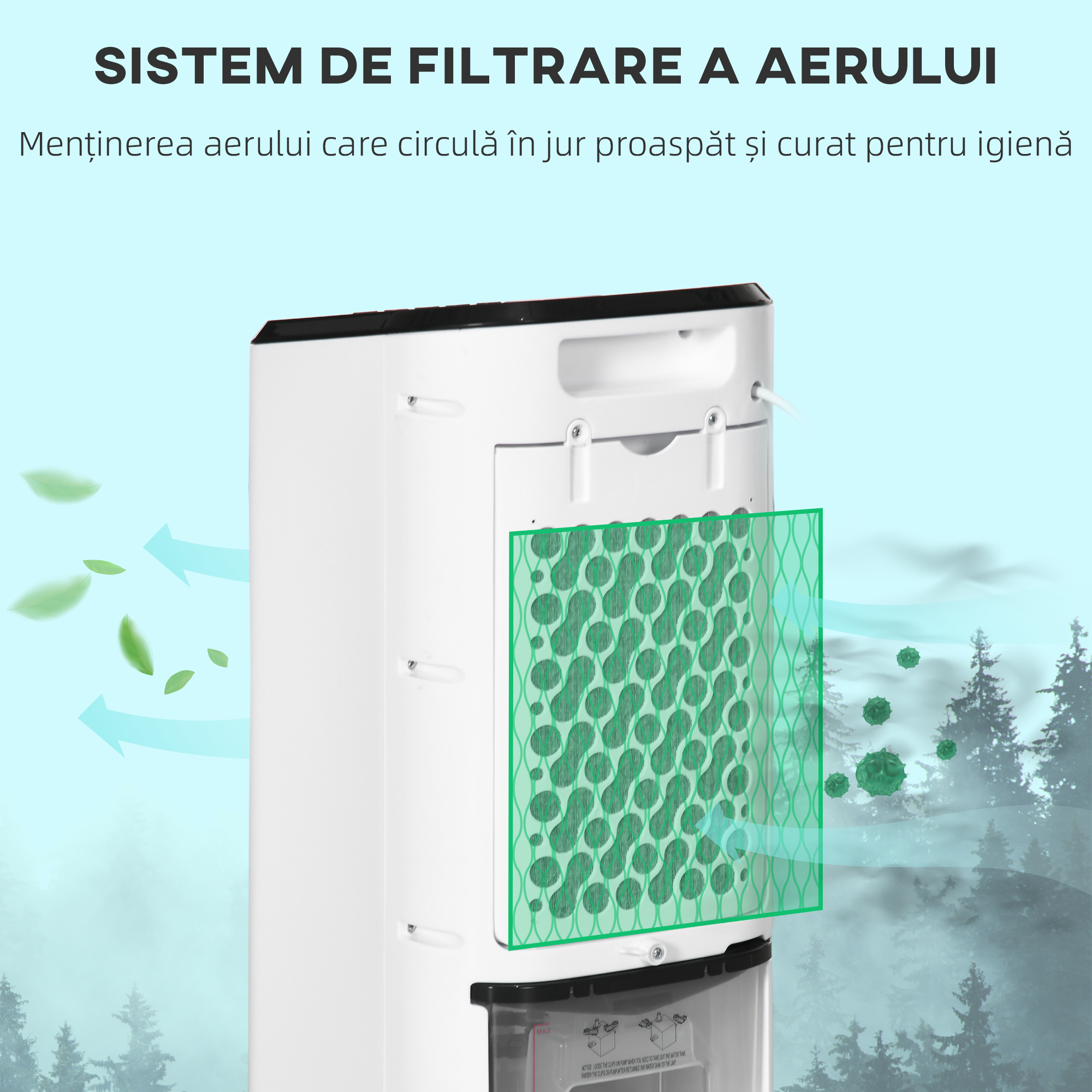  Racitor Evaporativ 3-in-1, Ventilator, Umidificator cu Gheata si Dezumidificator, 3 Viteze, 3 Moduri si Telecomanda, Timer 12 Ore, 65W din ABS, 24.5x27x60 cm, Alb [3]