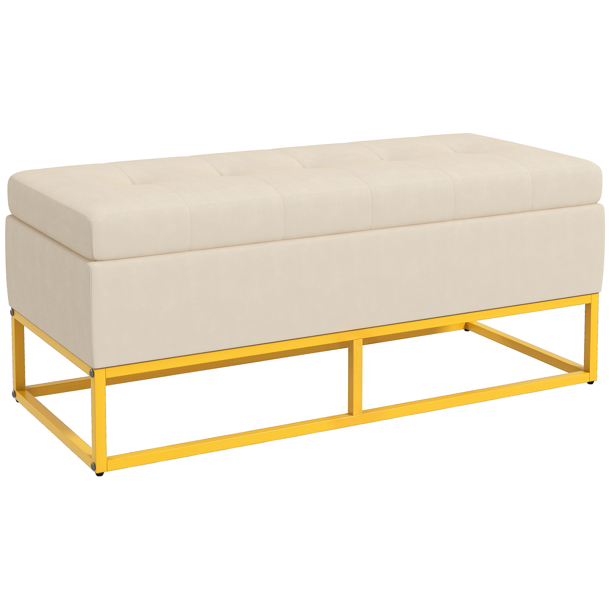 HOMCOM Sitzbank mit Stauraum Polsterbank mit Klappdeckel in Beige Samtoptik Bettbank mit Stahlbeinen 110x44x49 cm für Flur Wohnzimmer Aosom.de