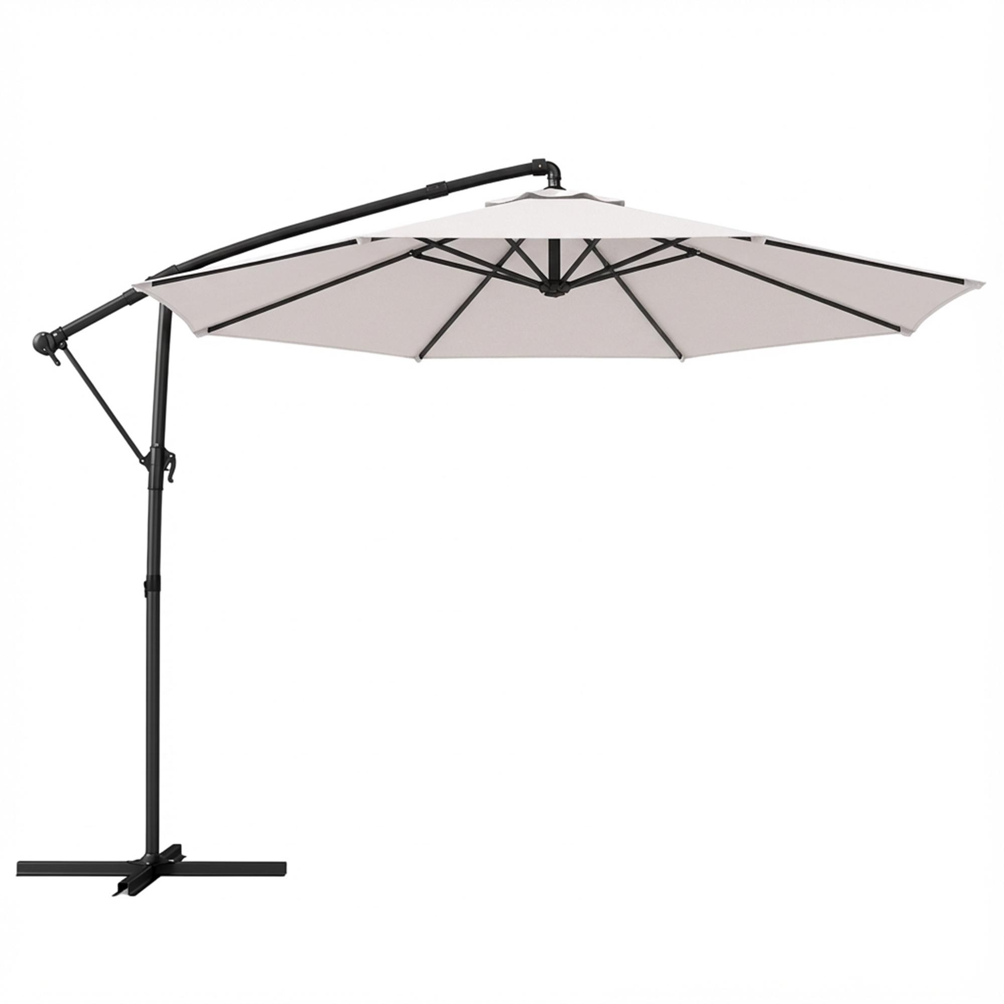 Outsunny 3 m Garden Cantilever Parasol with Cover, Round Overhanging Umbrella with 360° Rotation, Tilt, Cream White