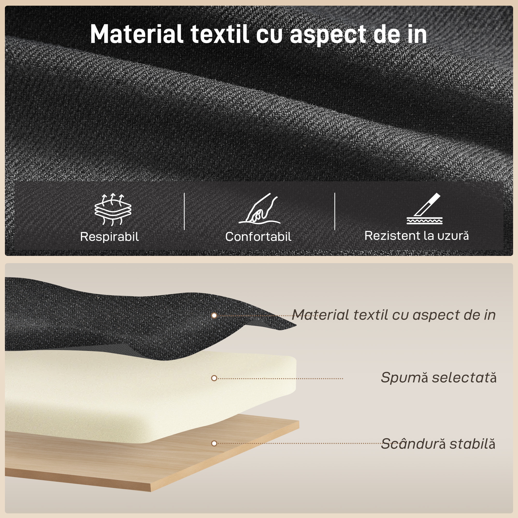  Canapea Extensibila cu 3 Locuri si sezlong Convertibil, Canapea de Colt cu Spatiu de Depozitare si 3 Perne Detasabile, Material Textil cu Efect de In, 192x148x86cm, Gri Antracit [6]