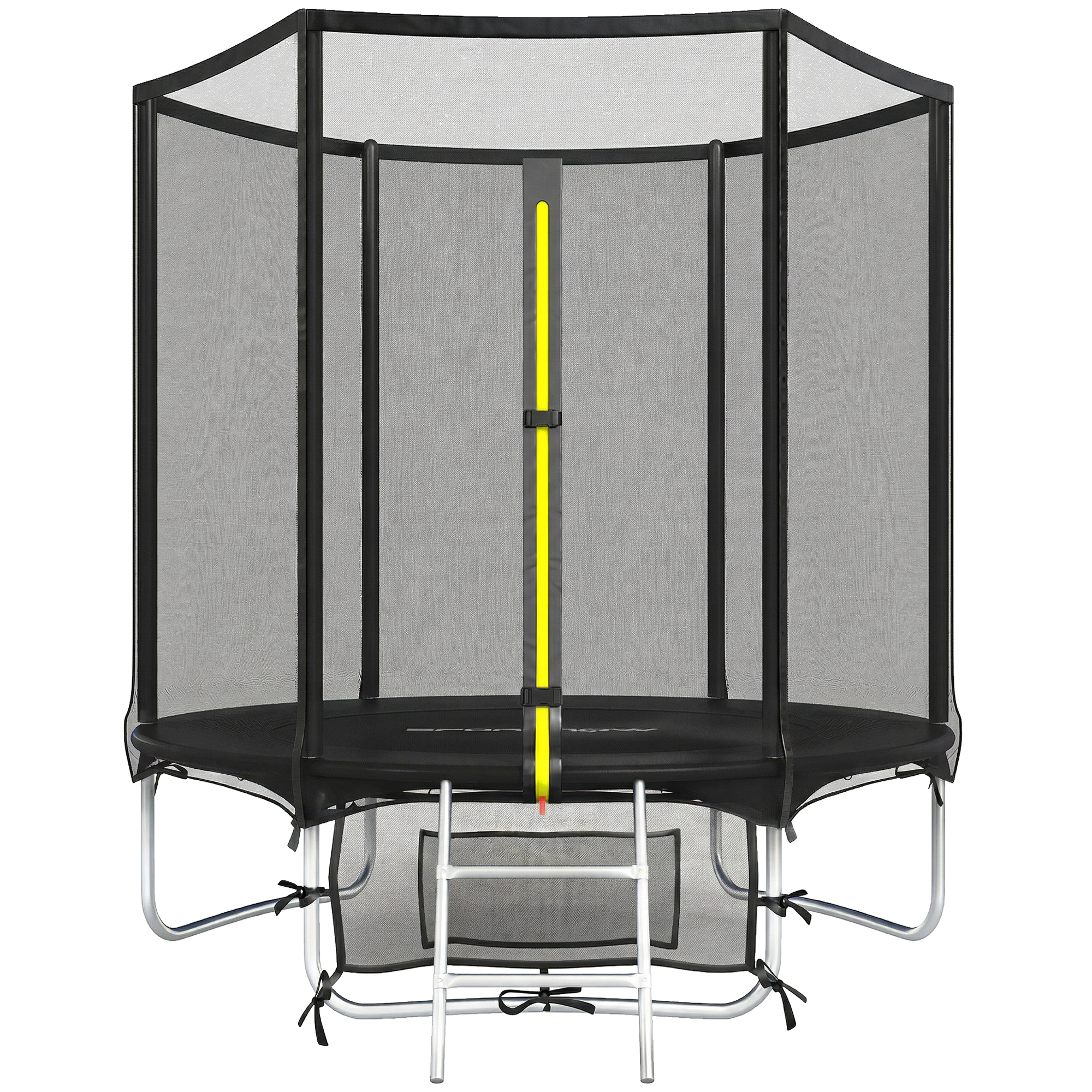 SPORTNOW Trampolin Ø183 cm für Kinder, Außentrampolin ab 6 Jahren mit Sicherheitsnetz, 2-stufige Leiter, Federabdeckung, Aufbewahrungstasche, Belastbar 80 kg, Schwarz Aosom