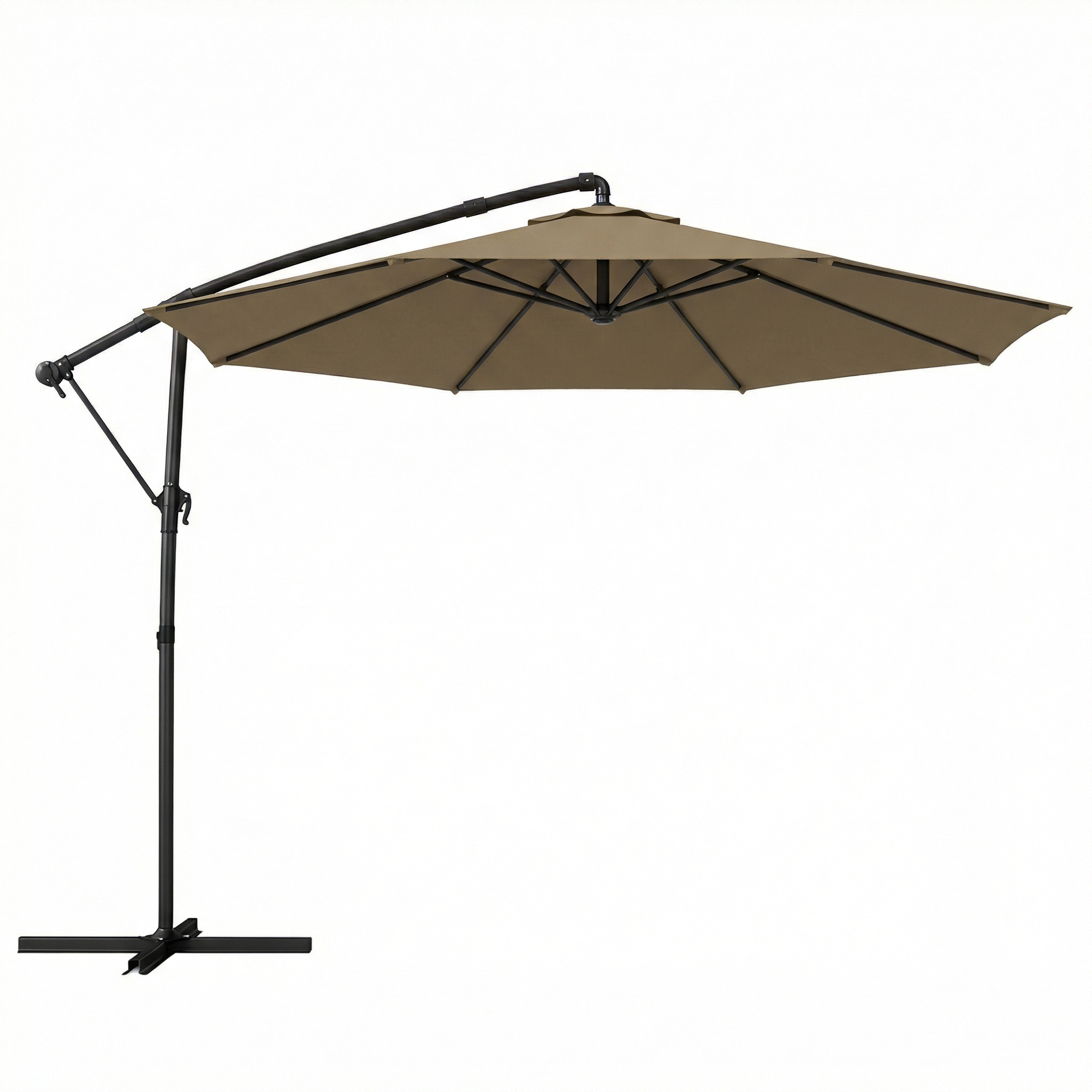 Outsunny 3 m Garden Cantilever Parasol with Cover, Round Overhanging Umbrella with 360° Rotation, Tilt, Khaki