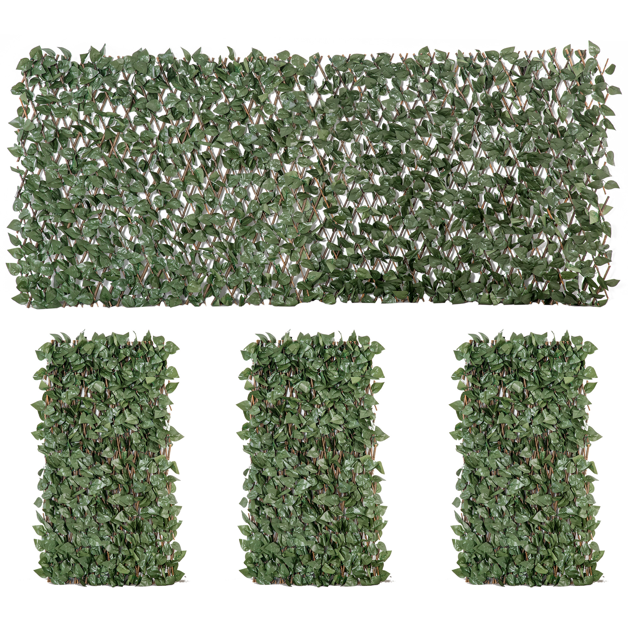 Outsunny 4er-Set künstliche Efeu-Hecken, Sichtschutzwand mit Blättern, erweiterbar, Polyester/Weide, dekorativer künstlicher Zaun 200 x 100 cm für Garten Balkon Terrasse, Grün Aosom