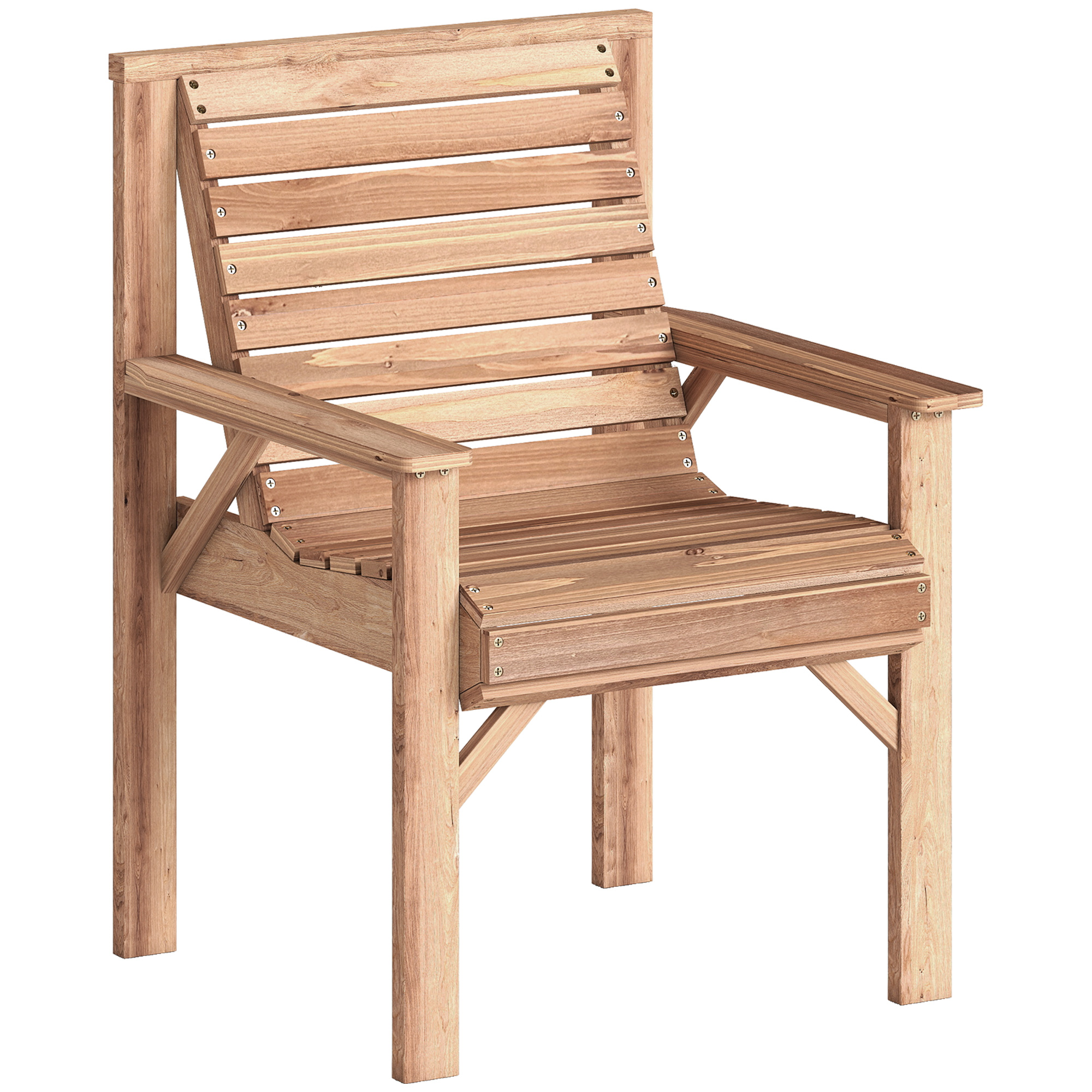 Outsunny Wooden Garden Dining Chair, Outdoor Chair Garden Armchair with Curved Seat and Wide Armrests, Natural Wood Finish