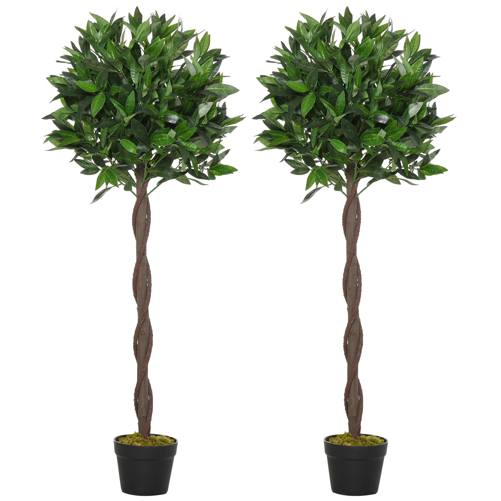 Outsunny 2er-Set Künstlicher Lorbeerbaum, 120 cm Kunstpflanzen im Zementtopf, Zimmerpflanze, künstliche Pflanzen für Indoor, Outdoor, Dekopflanzen, Grün Aosom