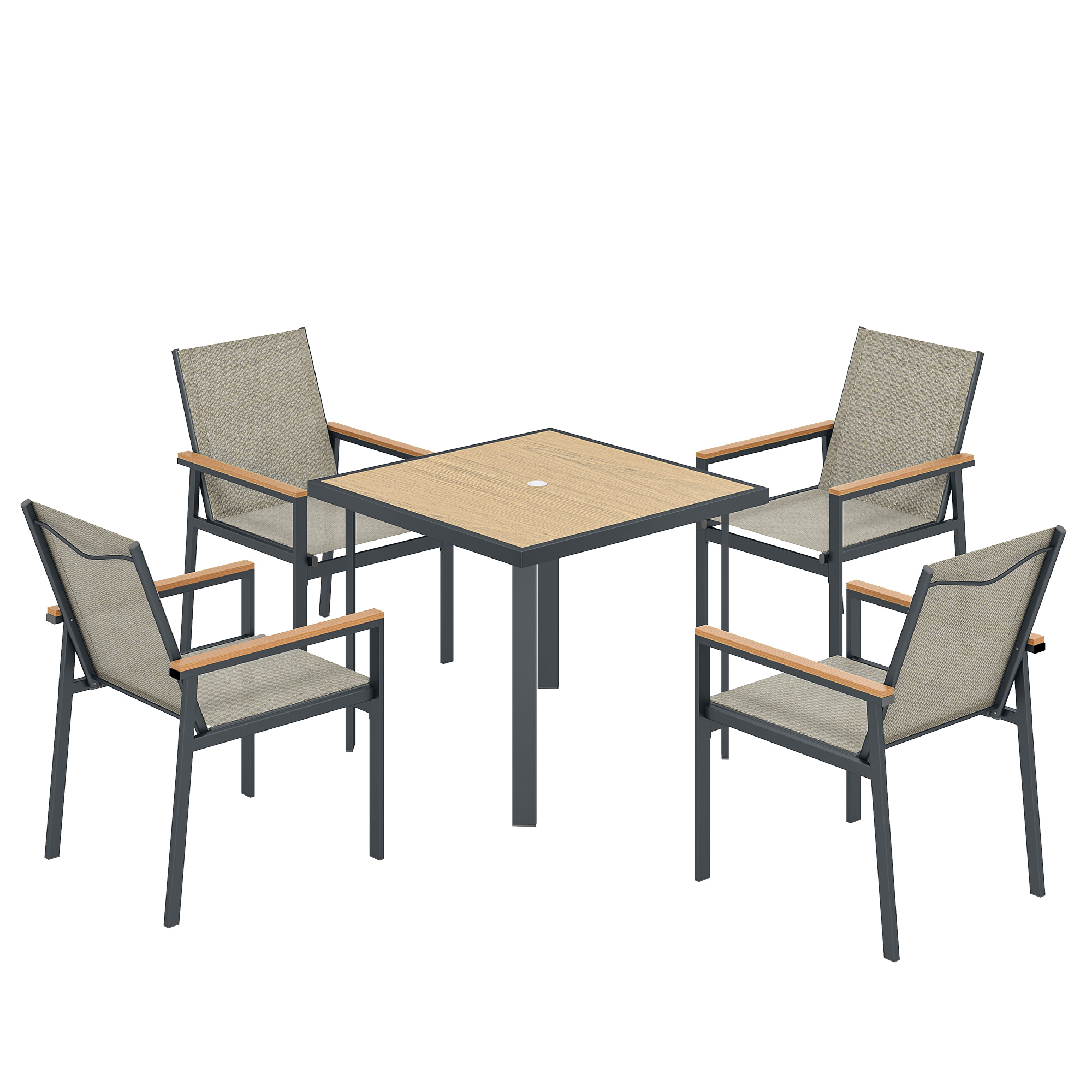 Outsunny Five-Piece Metal Dining Set, with Glass-Top Table - Khaki