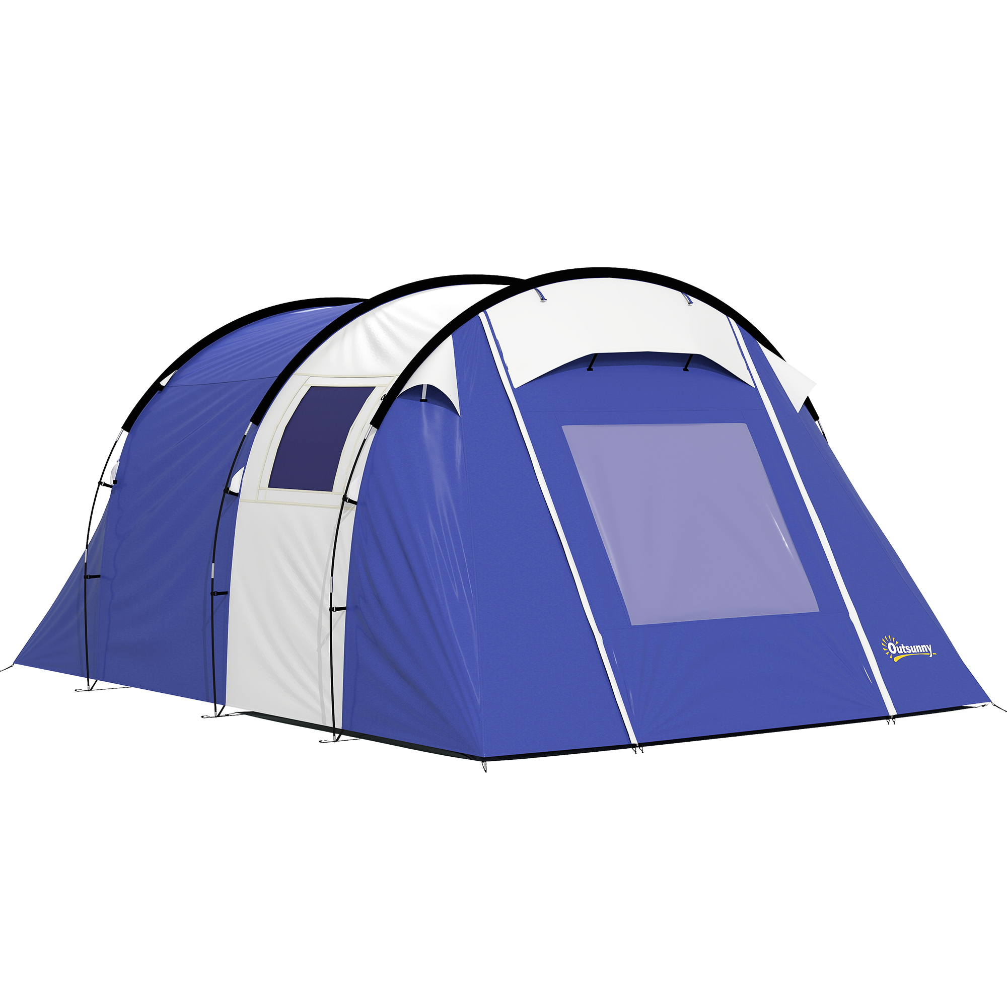 Outsunny Tente de Camping pour 4 Personnes, 2 Chambres, Imperméable 3000mm, avec Tapis de Sol et Sac, 420x300x200cm, Bleu Foncé