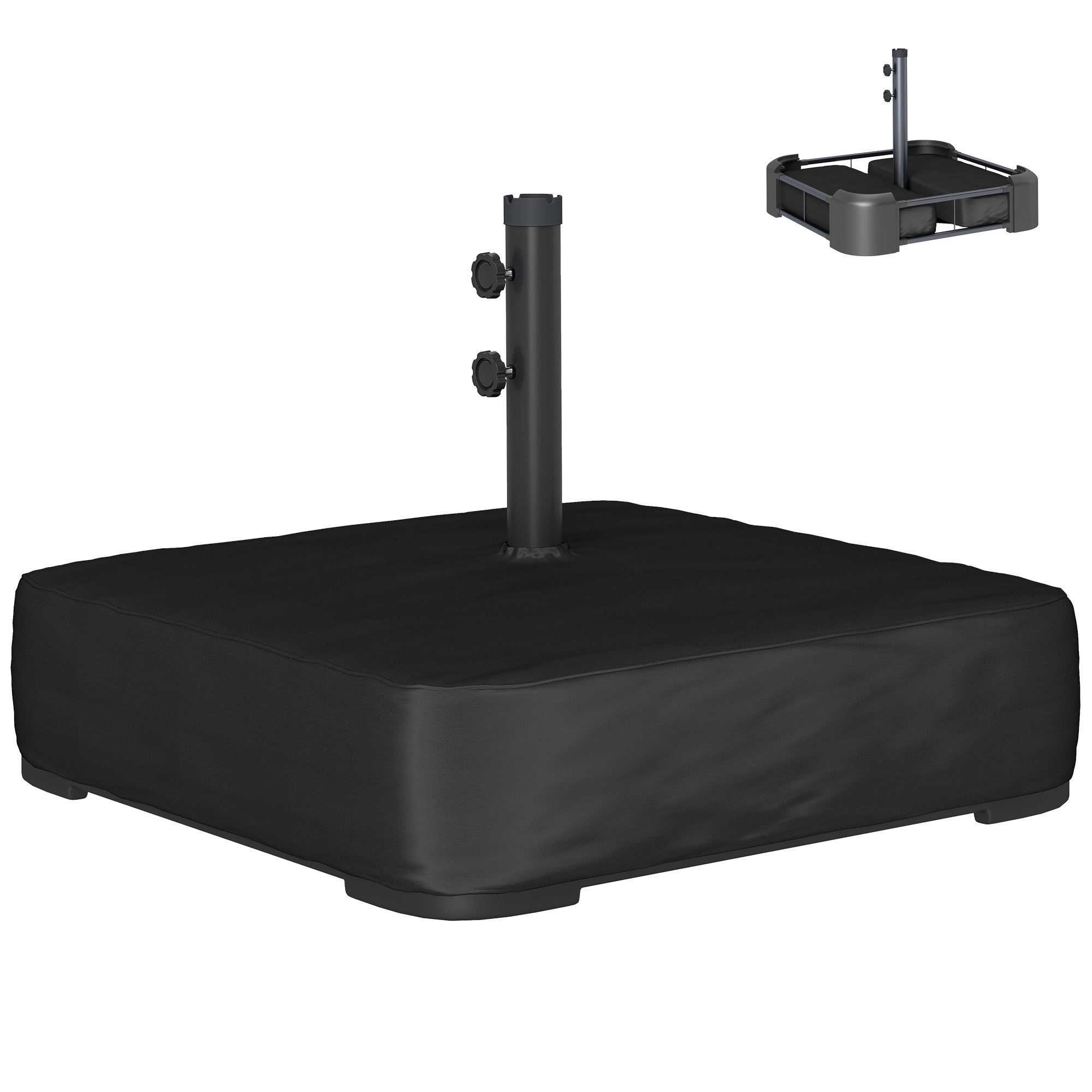 Outsunny Pied de parasol avec Housse, socle parasol extérieur à remplir 80 kg sable ou 90kg sable humide 78 x 78 x 40 cm noir