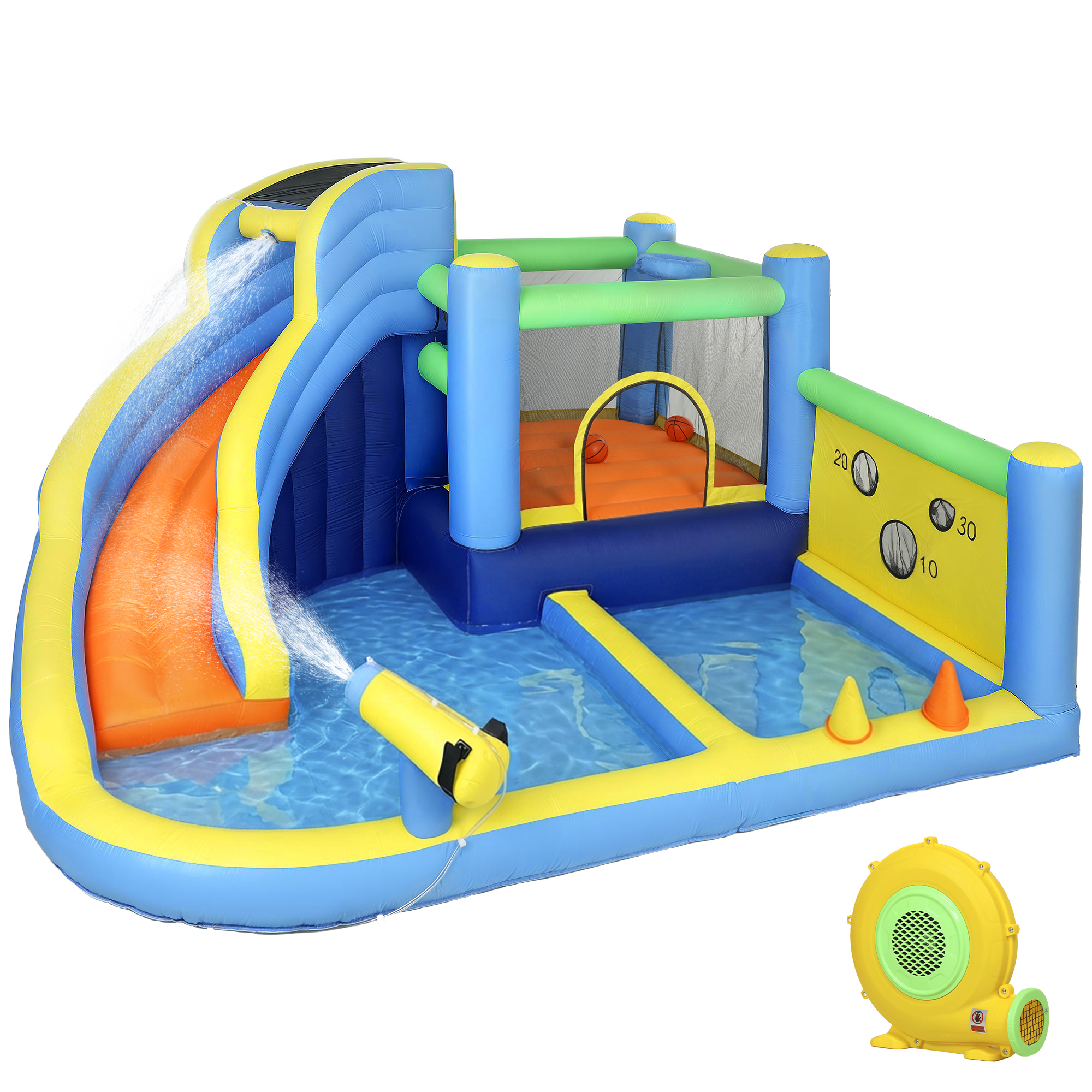AIYAPLAY 8 in 1 Bouncy Castle for Kids, Inflatable Bounce House with Slide, Pool (Ball Pit), Water Cannon for Indoor Outdoor