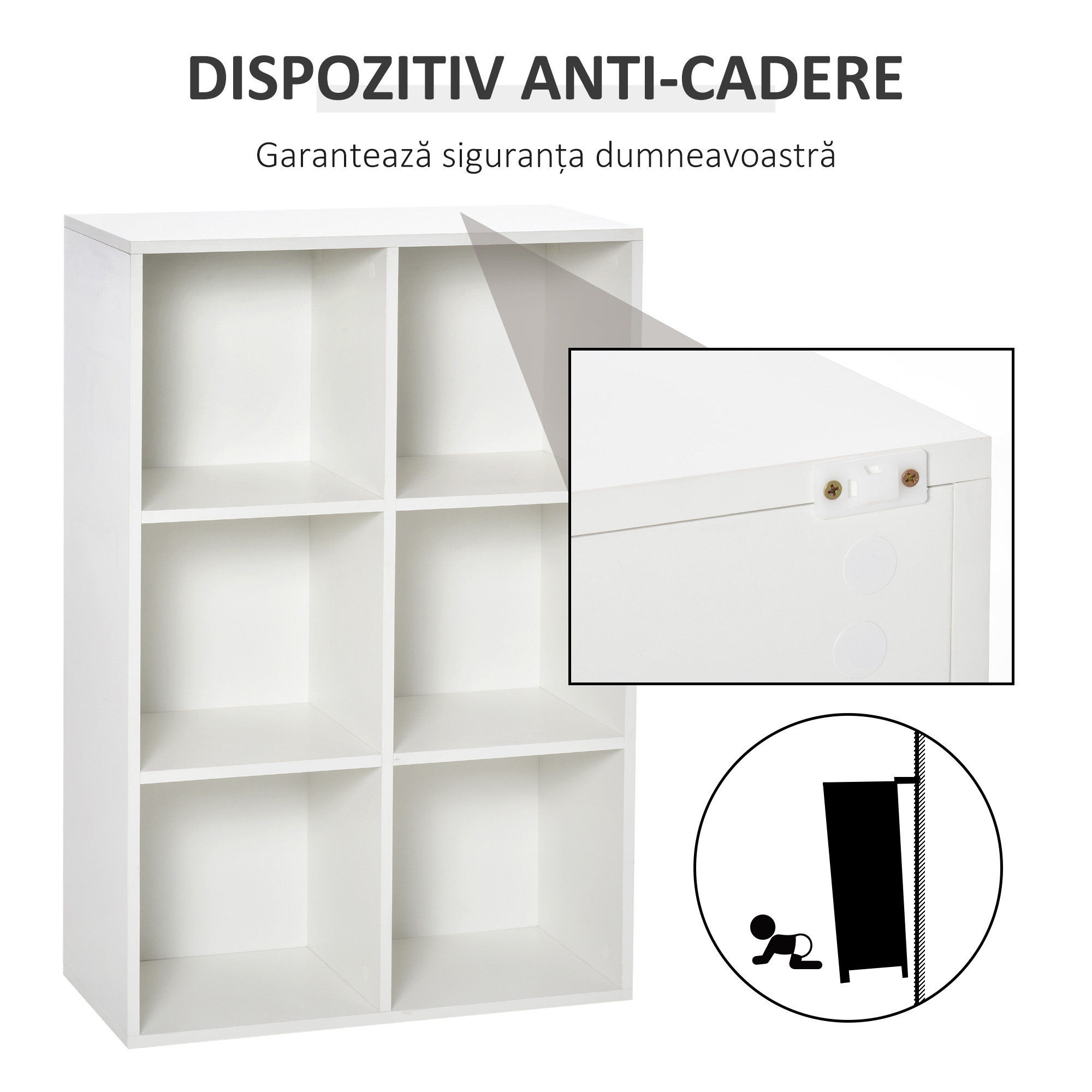  Biblioteca Moderna cu 6 Cuburi in Lemn, 65.5x30x97.5 cm, Alb [3]