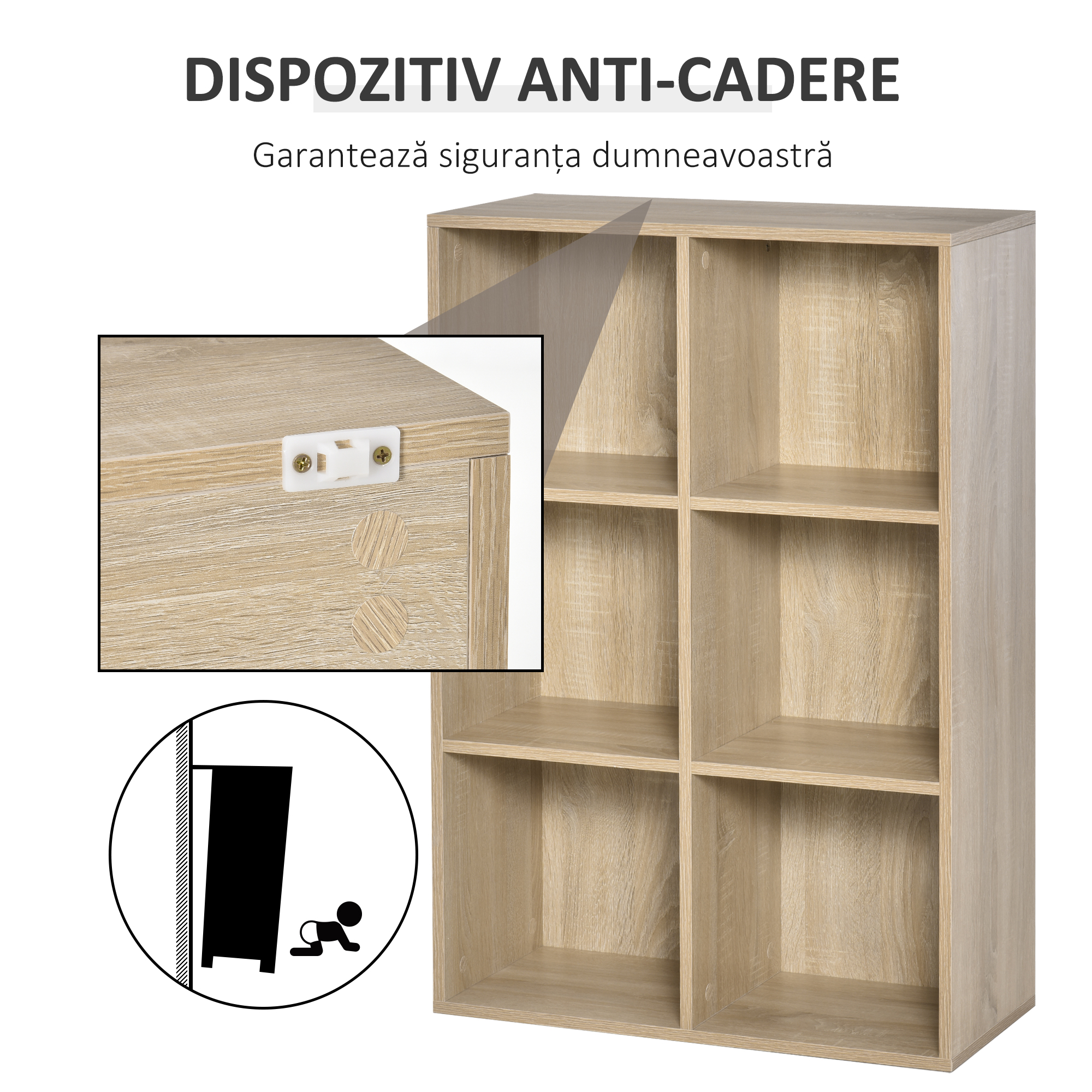  Mobile Libreria Moderno a 6 Cubi in Legno, 65.5x30x97.5 cm, color Rovere [5]