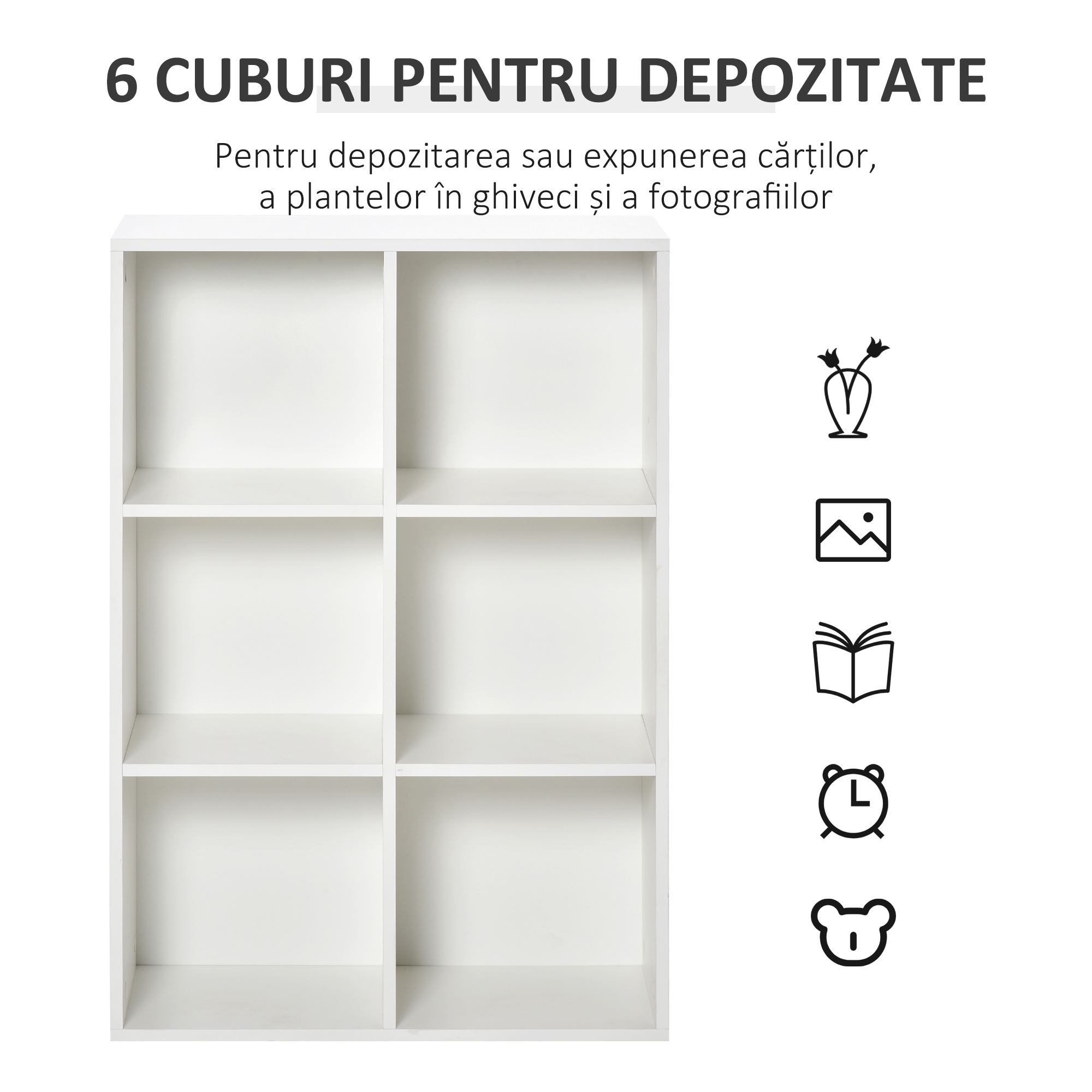 Biblioteca Moderna cu 6 Cuburi in Lemn, 65.5x30x97.5 cm, Alb [4]