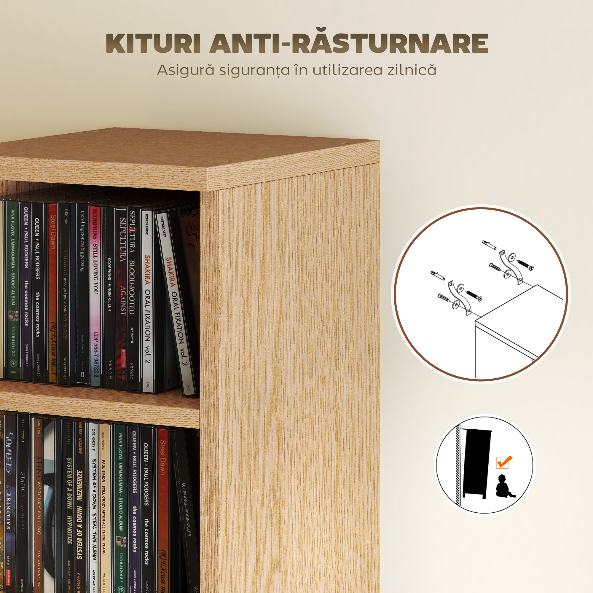  Set de 2 Rafturi pentru CD-uri cu Polite Reglabile, Suport pentru 204 CD-uri Economisitor de Spatiu, Mobilier pentru CD-uri cu 12 Compartimente, pentru Living, Dormitor, Birou, 21x22,5x88,5cm, Culoar [6]