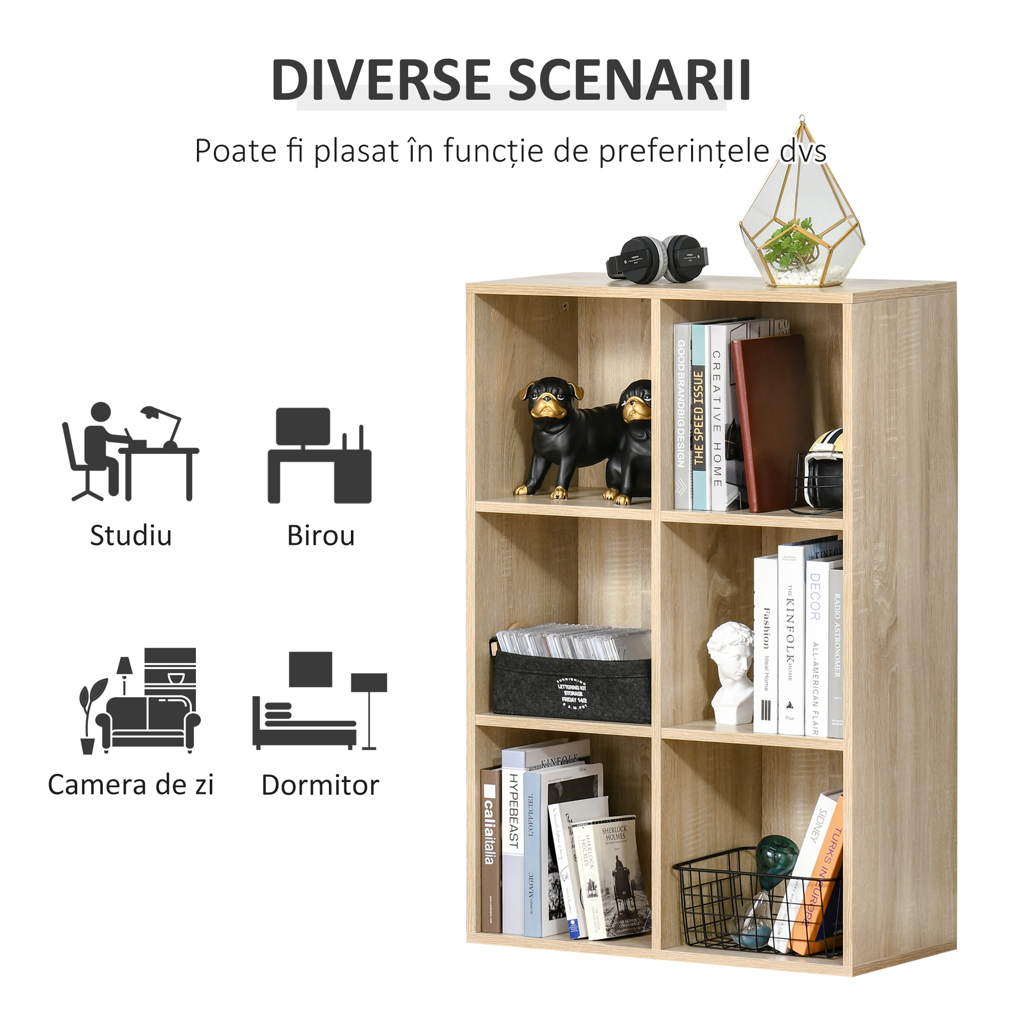  Mobile Libreria Moderno a 6 Cubi in Legno, 65.5x30x97.5 cm, color Rovere [3]