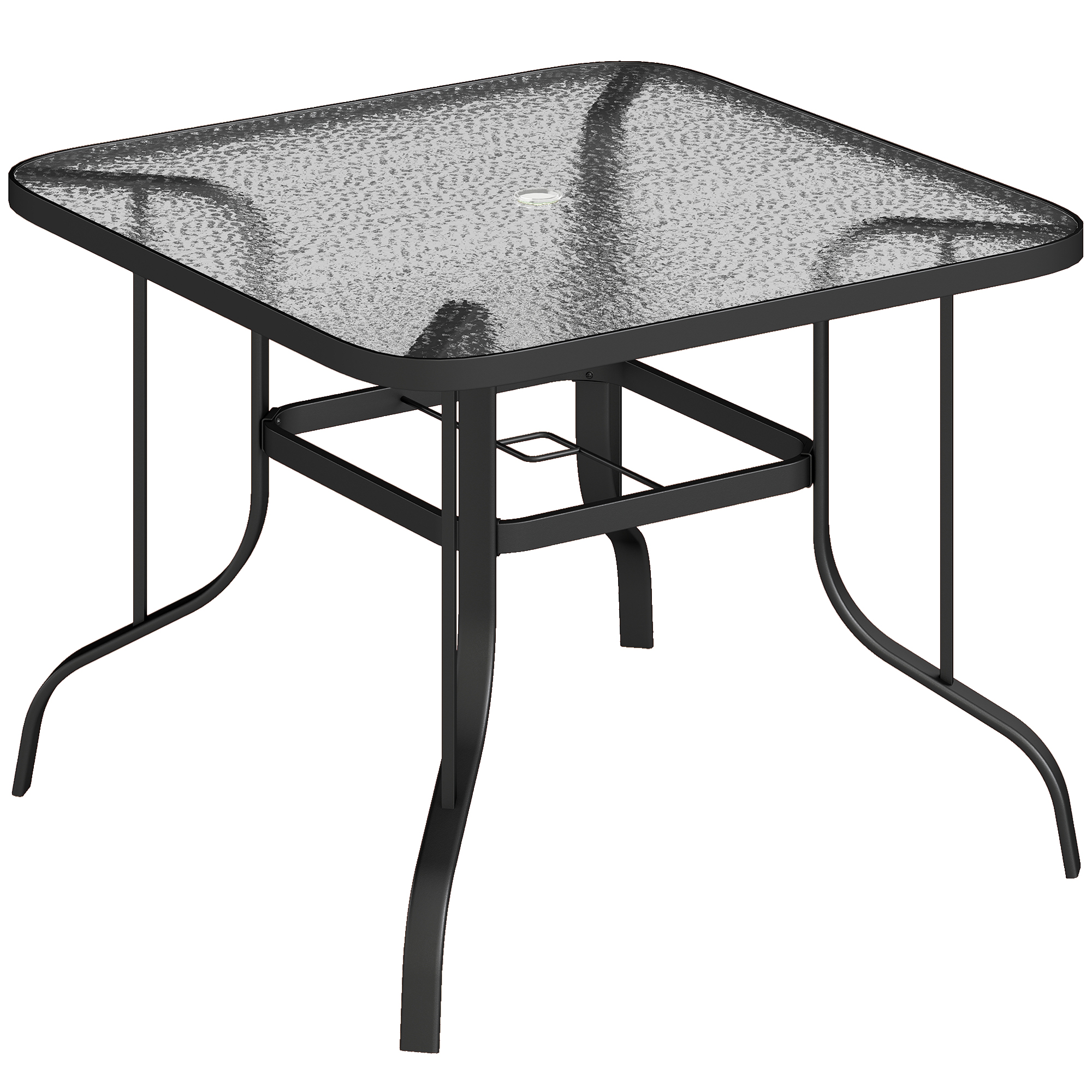 Outsunny Masă de Grădină pentru 4 Persoane cu Gaură pentru Umbrelă Ø54 mm, 96,5x96,5x70 cm, Negru | Aosom Romania