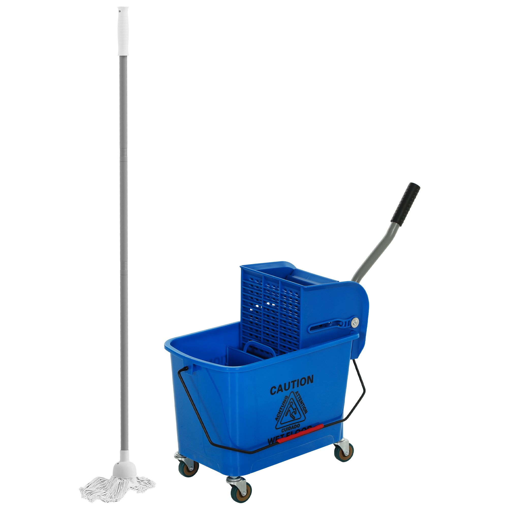 HOMCOM Cubo de Fregar con Escurridor Panel Separador y Ruedas Capacidad 20L para Limpieza Doméstica 45x26,5x70 cm Azul