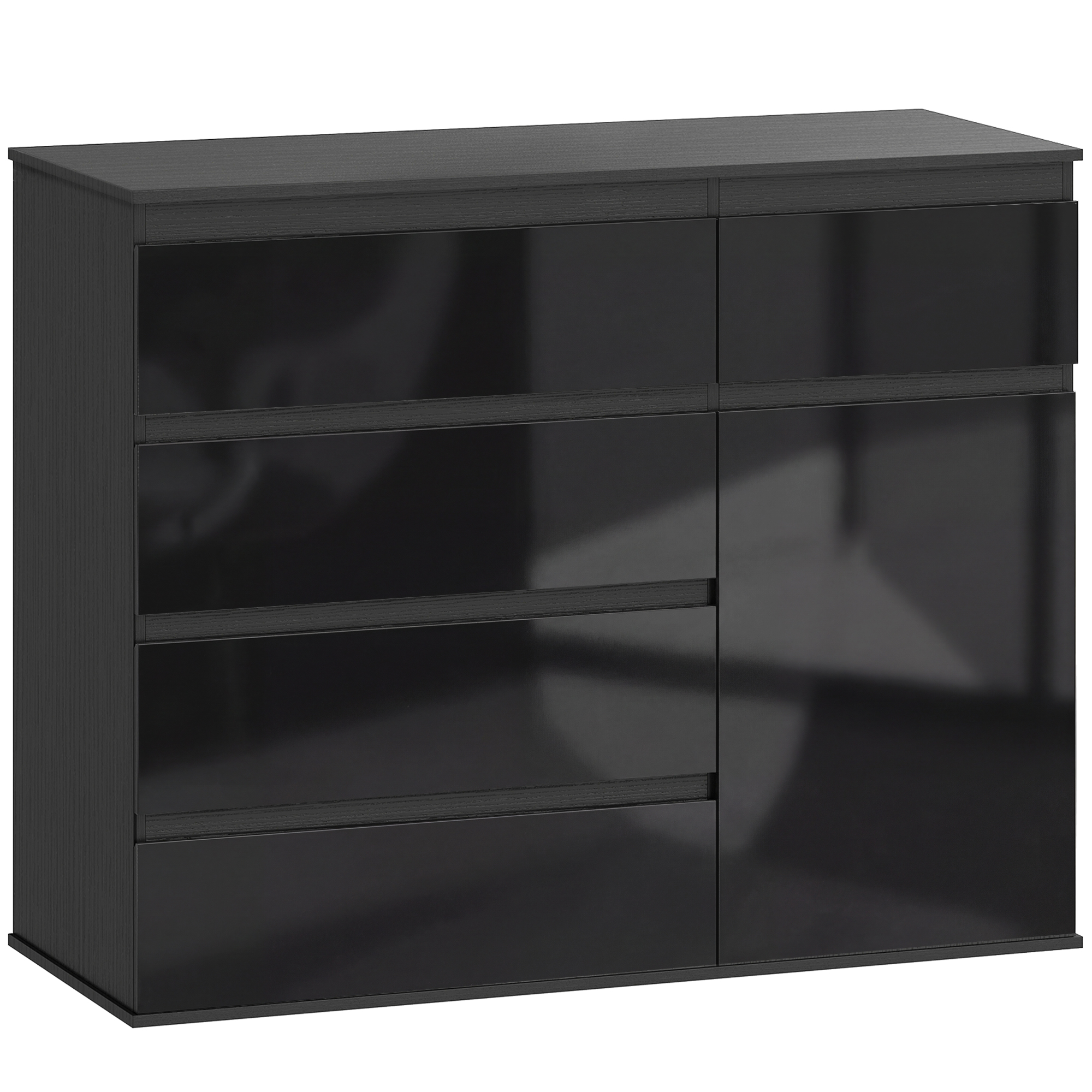 HOMCOM Modern dressoir, opbergdressoir met 5 lades, verstelbare plank, soft-close deur, zwart hoogglans