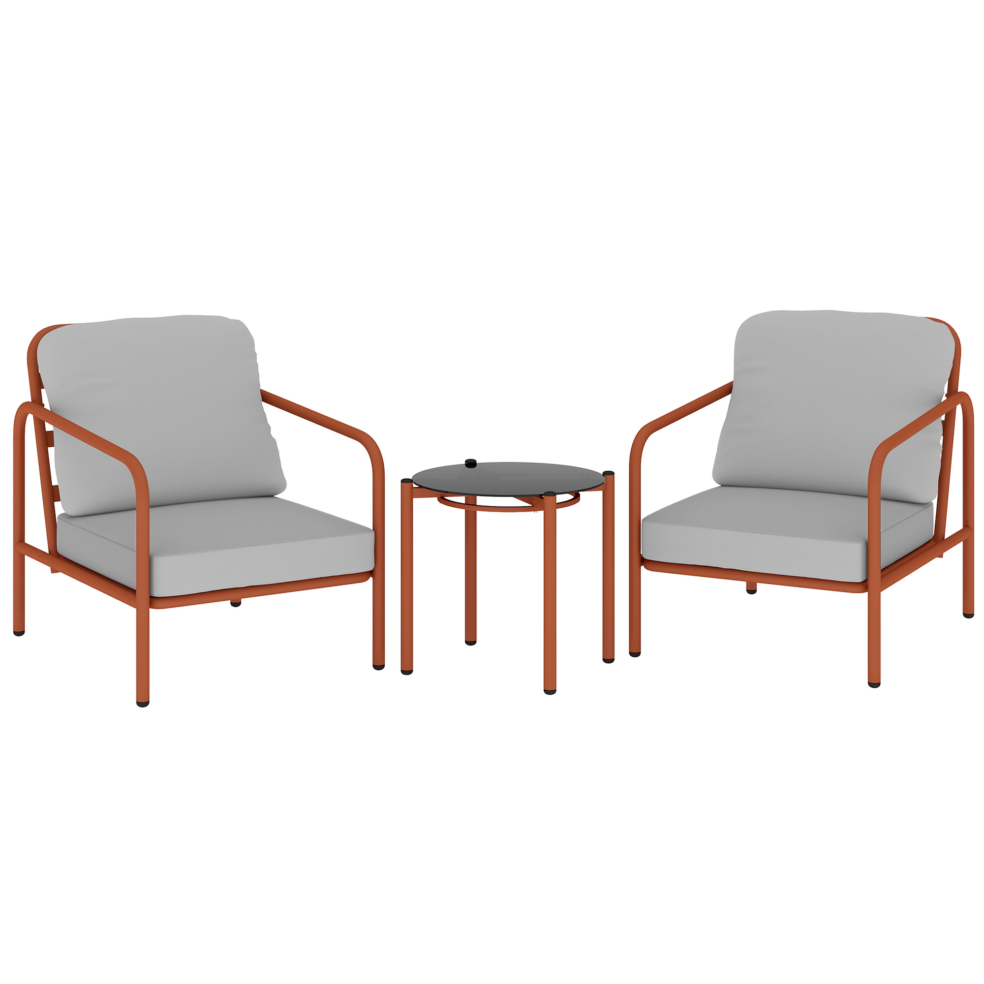 Outsunny Salón de Jardín 3 Piezas, 2 Sillones, 1 Mesa Baja, Cojines Gruesos, Bandeja de Vidrio Templado, 63x77x76cm, Rojo Vino