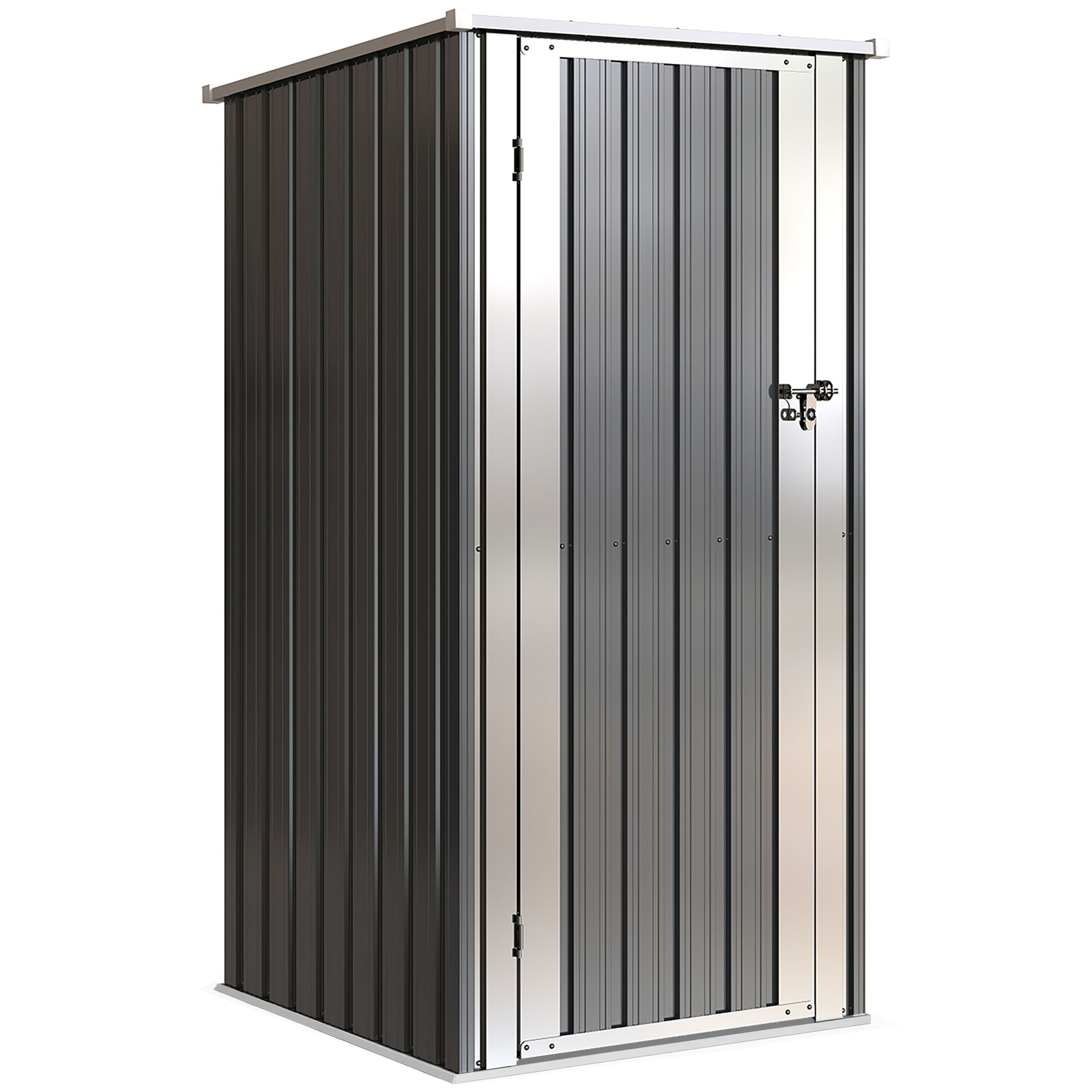 Outsunny Cobertizo de Jardín Exterior 0,69 m² 83x89x163 cm con Techo Inclinado Puerta con Cerradura Incluye Guantes Gris Oscuro