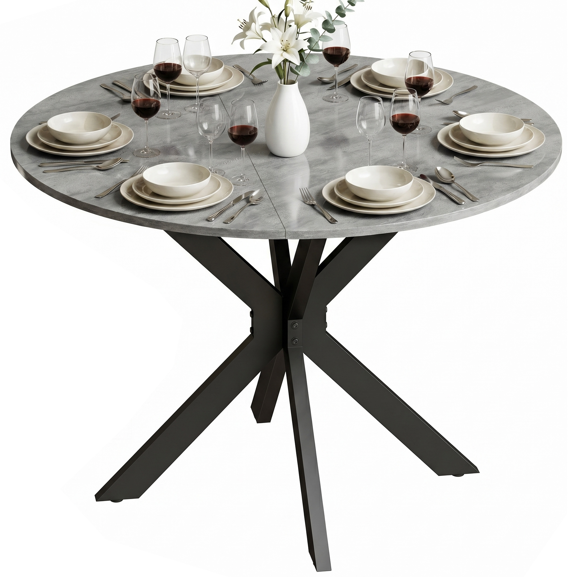 HOMCOM Table à manger pliante pour 2-6 personnes, table ronde pliante avec cadre en acier double X, plateau épais, gris ciment