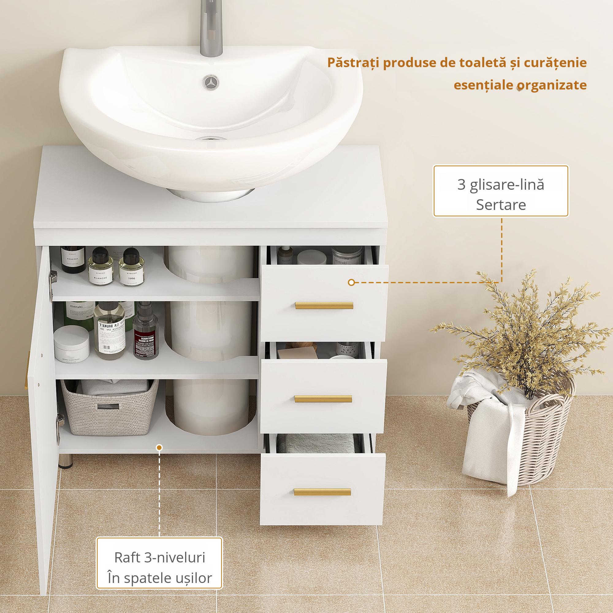  Masca Lavoar cu Dulap, 3 Sertare si Soft Close, Alb [3]