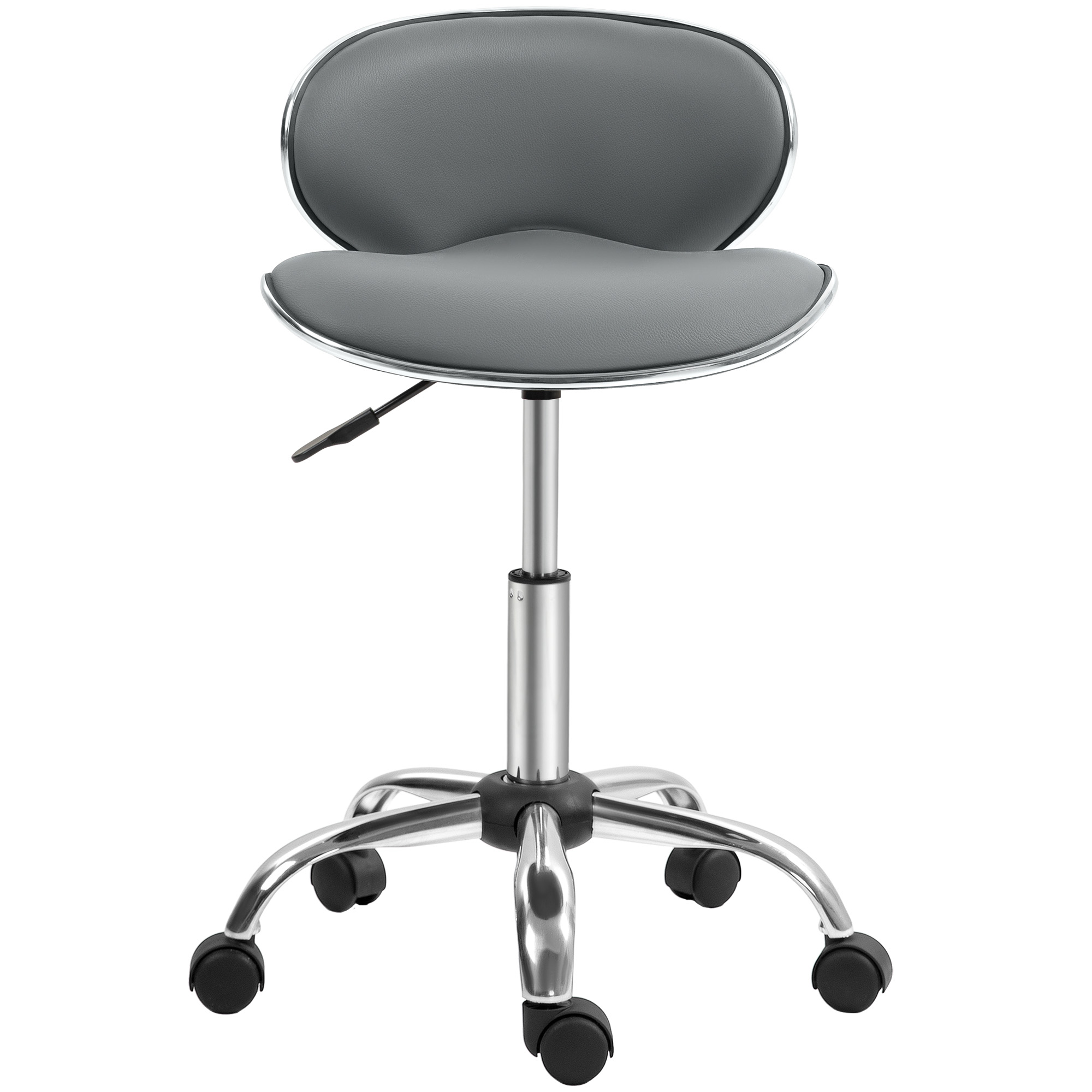 HOMCOM Tabouret à roulettes tabouret de travail avec hauteur réglable 44-56 cm et dossier, pivotant 360°, gris