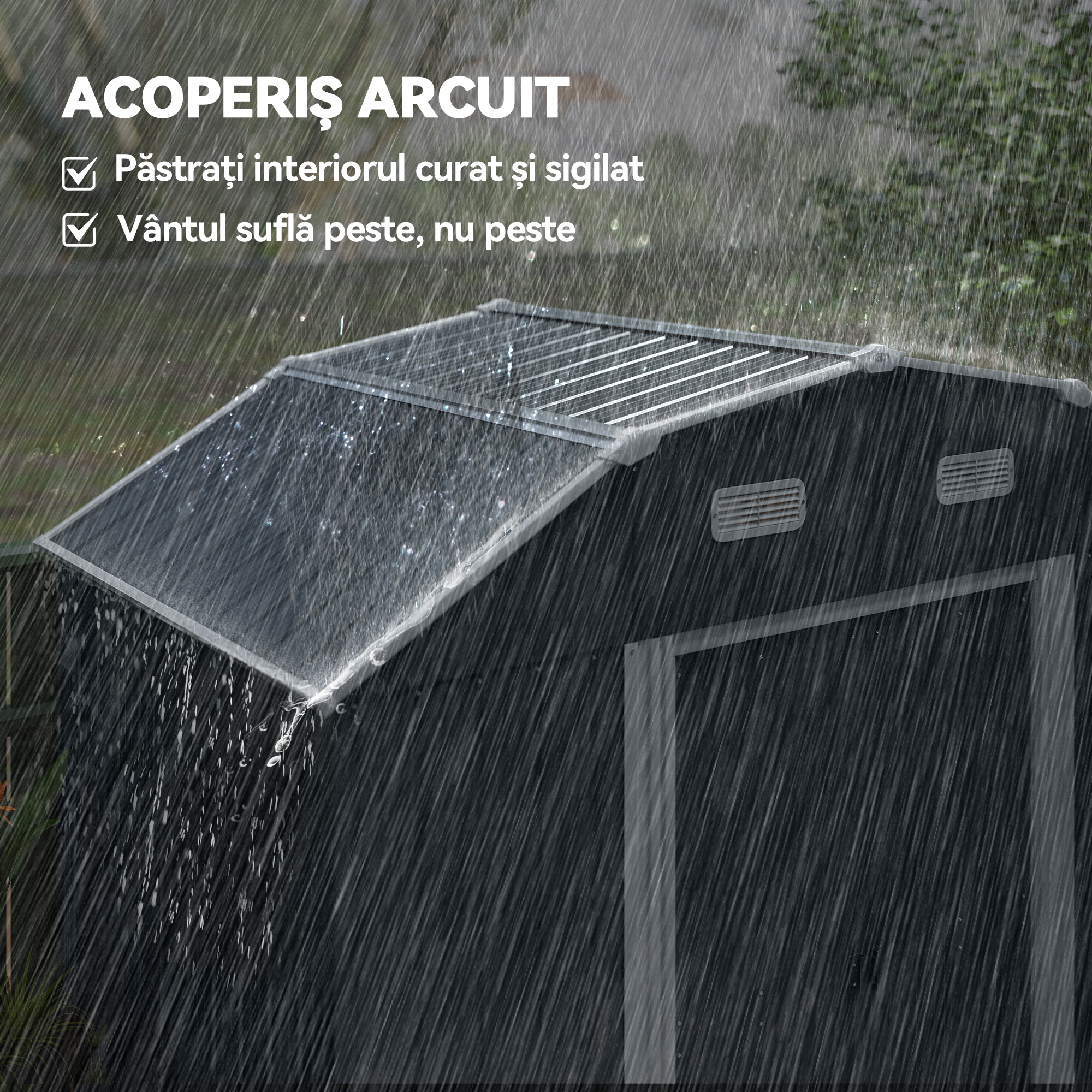  Magazie pentru unelte cu rafturi reglabile si 2 ferestre, din otel zincat, 238x132x198.5 cm, gri inchis [5]