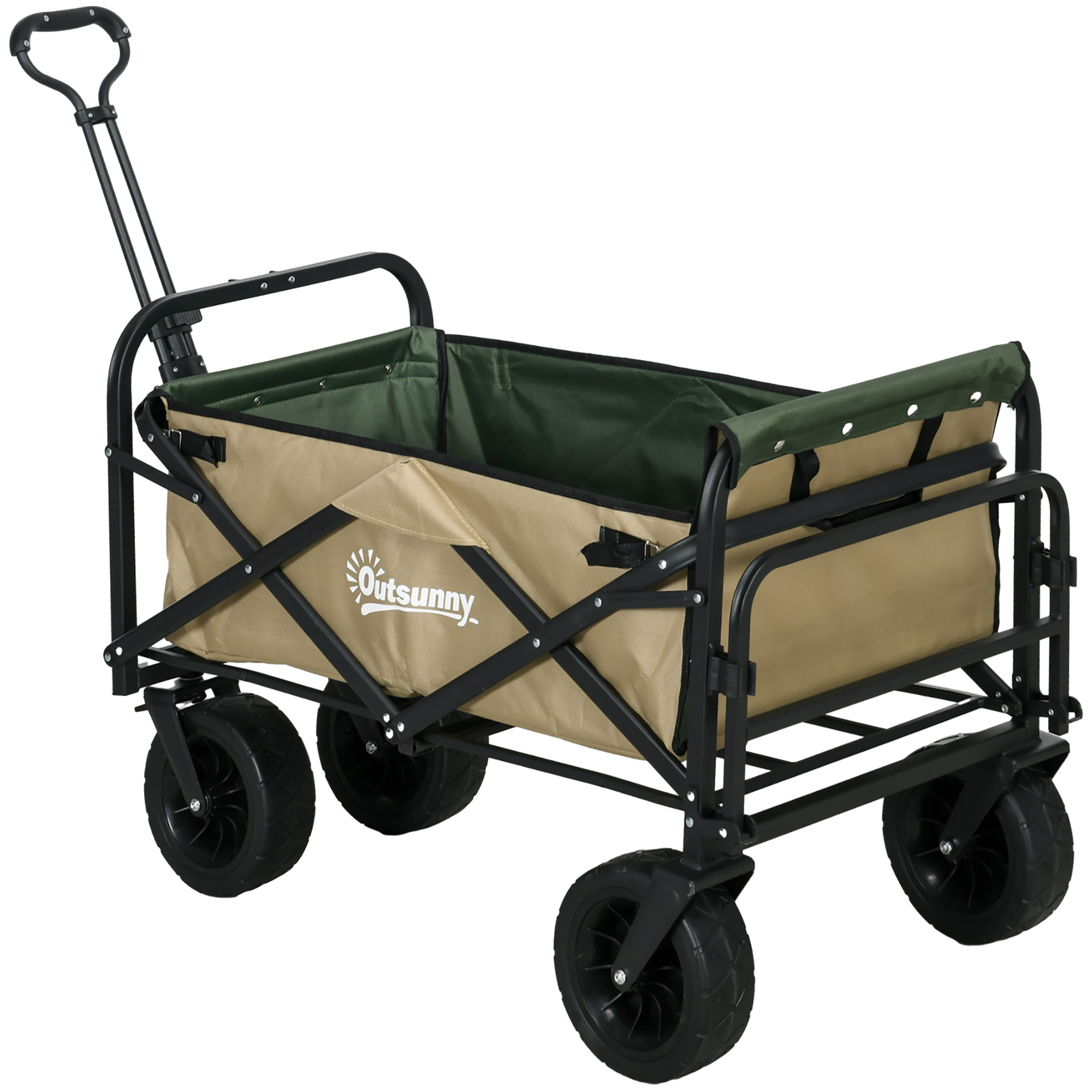 Outsunny Wózek transportowy, składany, 110 L, do 100 kg, uchwyt teleskopowy, rama stalowa, 94 x 57 x 77-100 cm, Khaki