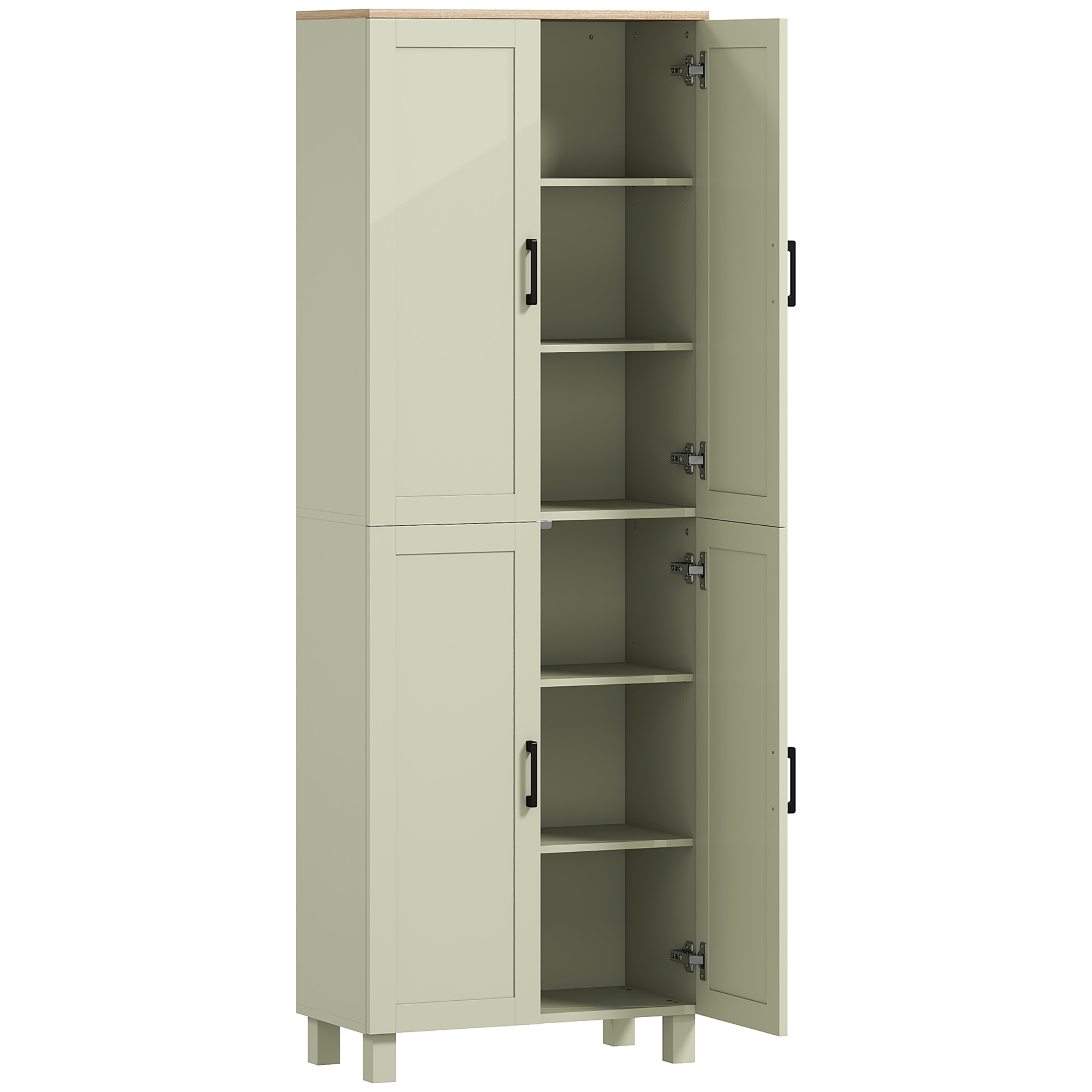 HOMCOM Freestanding Kitchen Cupboard, 4-Door Storage Cabinet with Adjustable Shelves, Modern Kitchen Pantry, 170cm, Green