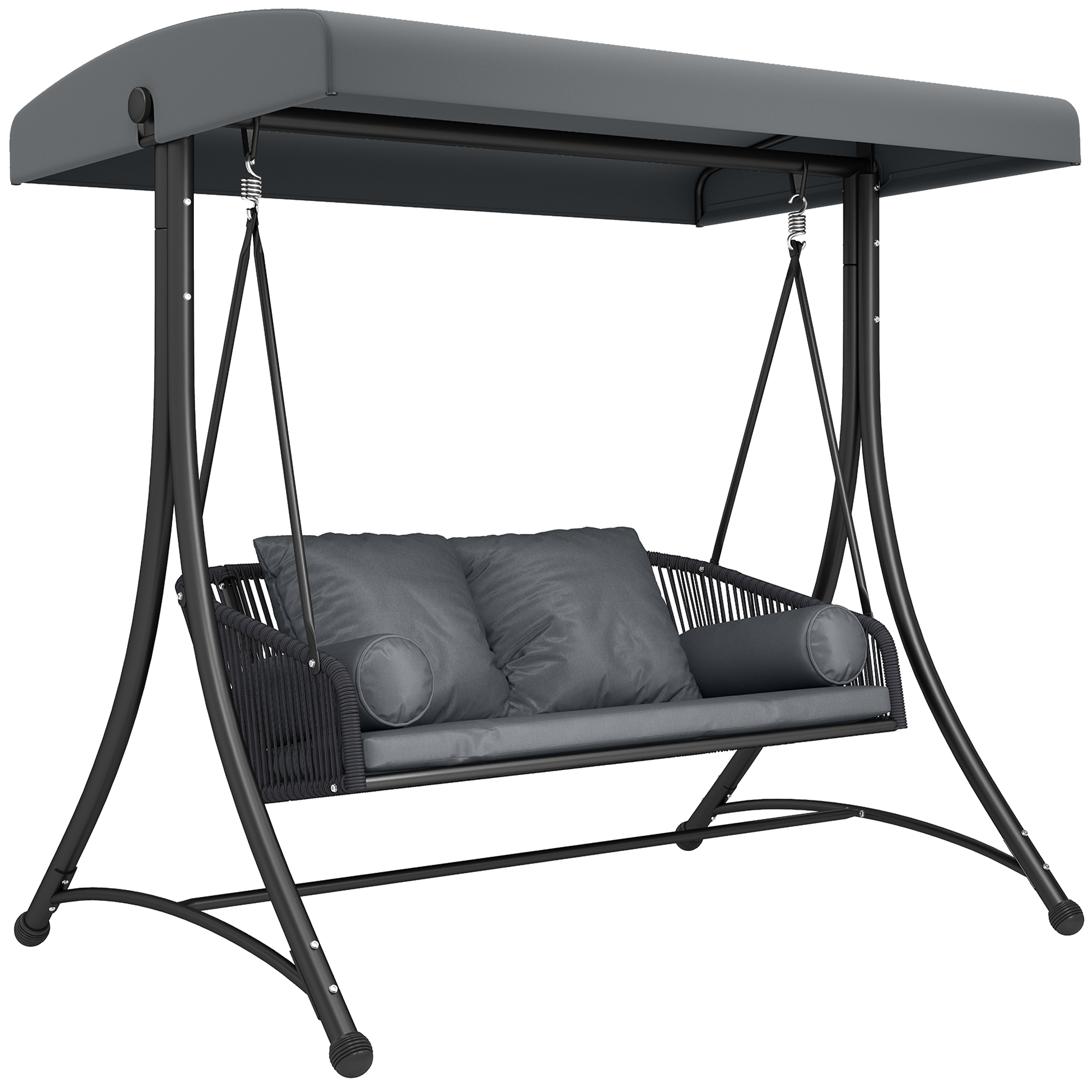Outsunny Leagăn tip Hollywood Rattan 2 locuri leagăn de grădină cu copertină reglabilă pernă moale cadru în A Gri închis | Aosom Romania
