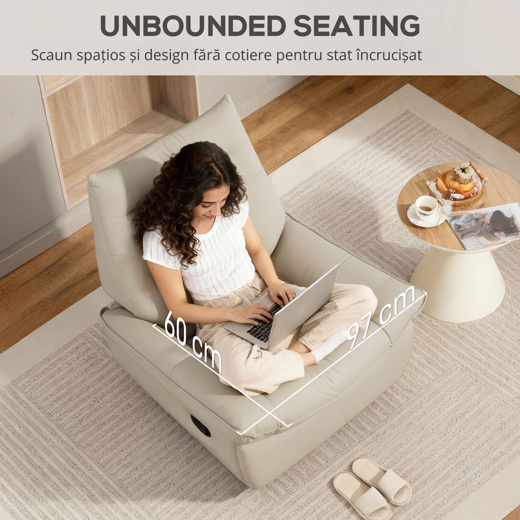  Fotoliu Relax Reclinabil Manual cu Suport pentru Picioare si Baza Rotativa Fara Brate, Crem [5]