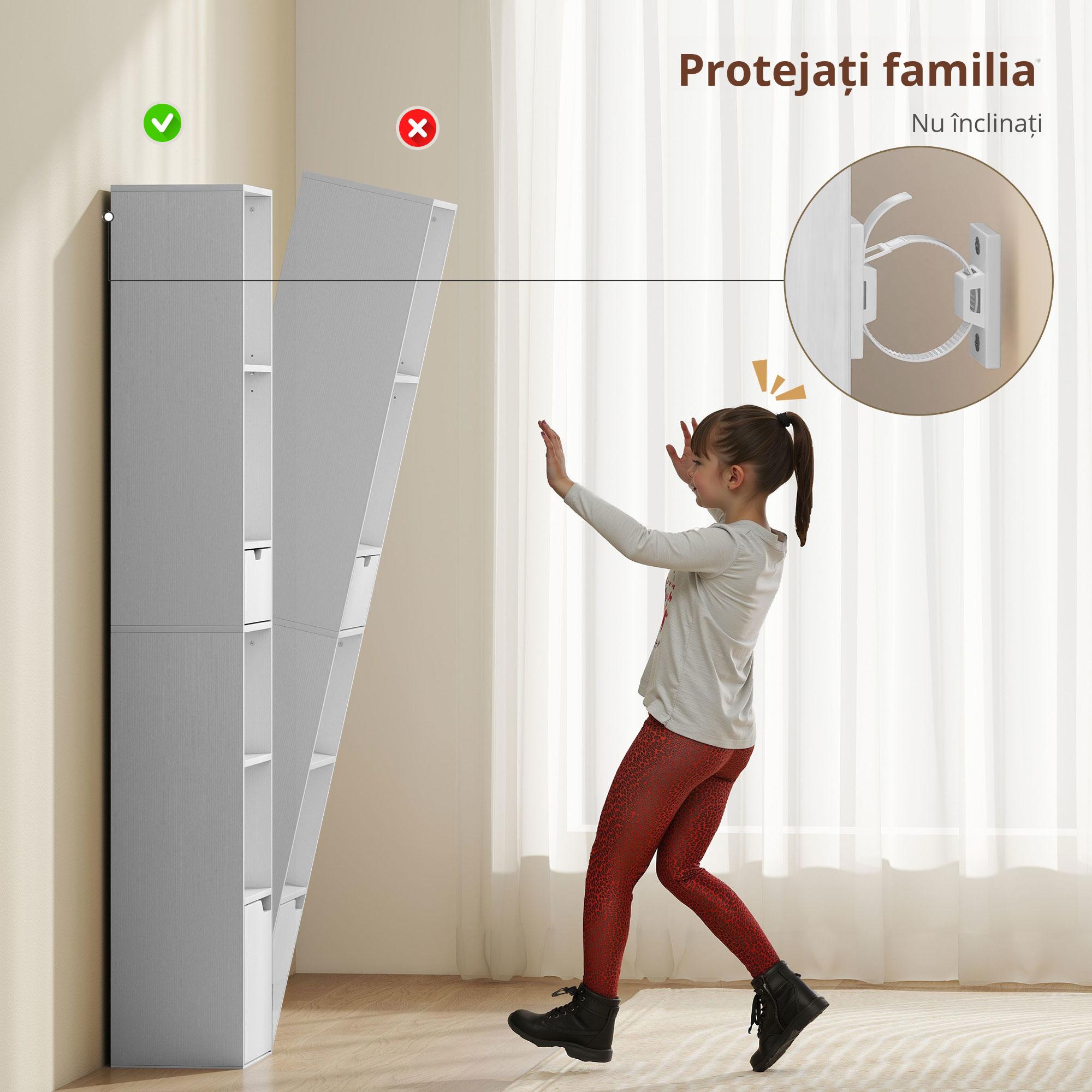  Biblioteca inalta cu 6 Nivele, Raft ingust cu Sertar si Usa - Alb [5]