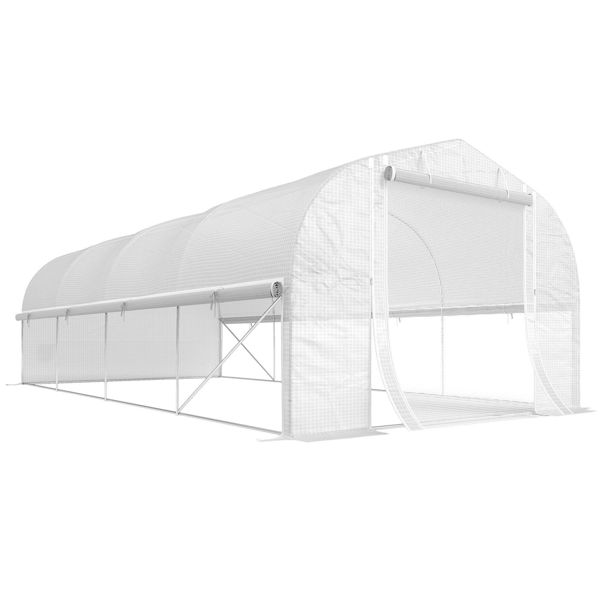Outsunny Szklarnia 6x3x2 m, z 8 oknami, drzwiami, siatkami przeciw owadom, metalową ramą, Biały
