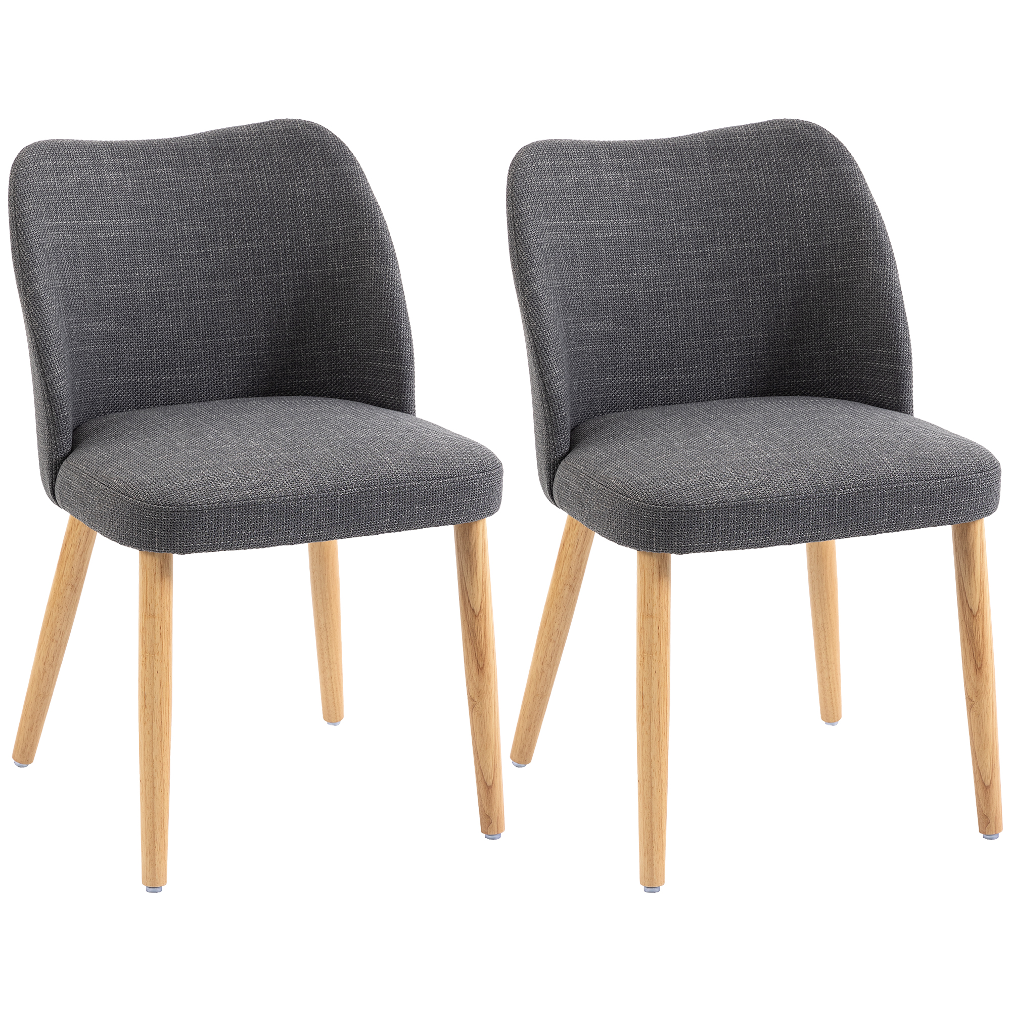 HOMCOM Set 2 Scaune Moderne cu Tapițerie din In, Șezut Confortabil, Spătar Curbat, Picioare din Lemn, Asamblare Ușoară pentru Bucătărie, Cameră, Livin