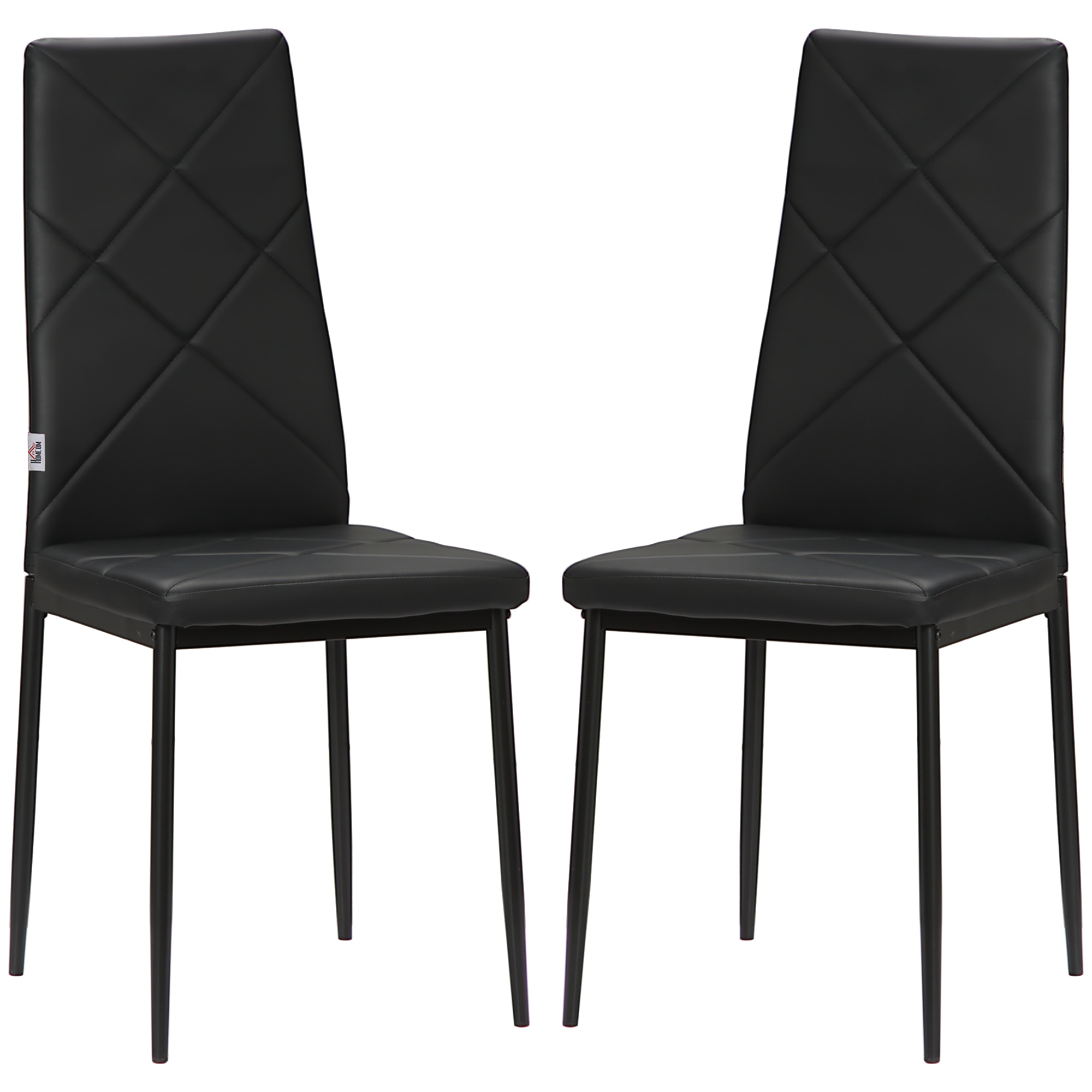 HOMCOM Lot de 2 chaises de salle à manger avec dossier haut, revêtement synthétique et pieds en acier, noir