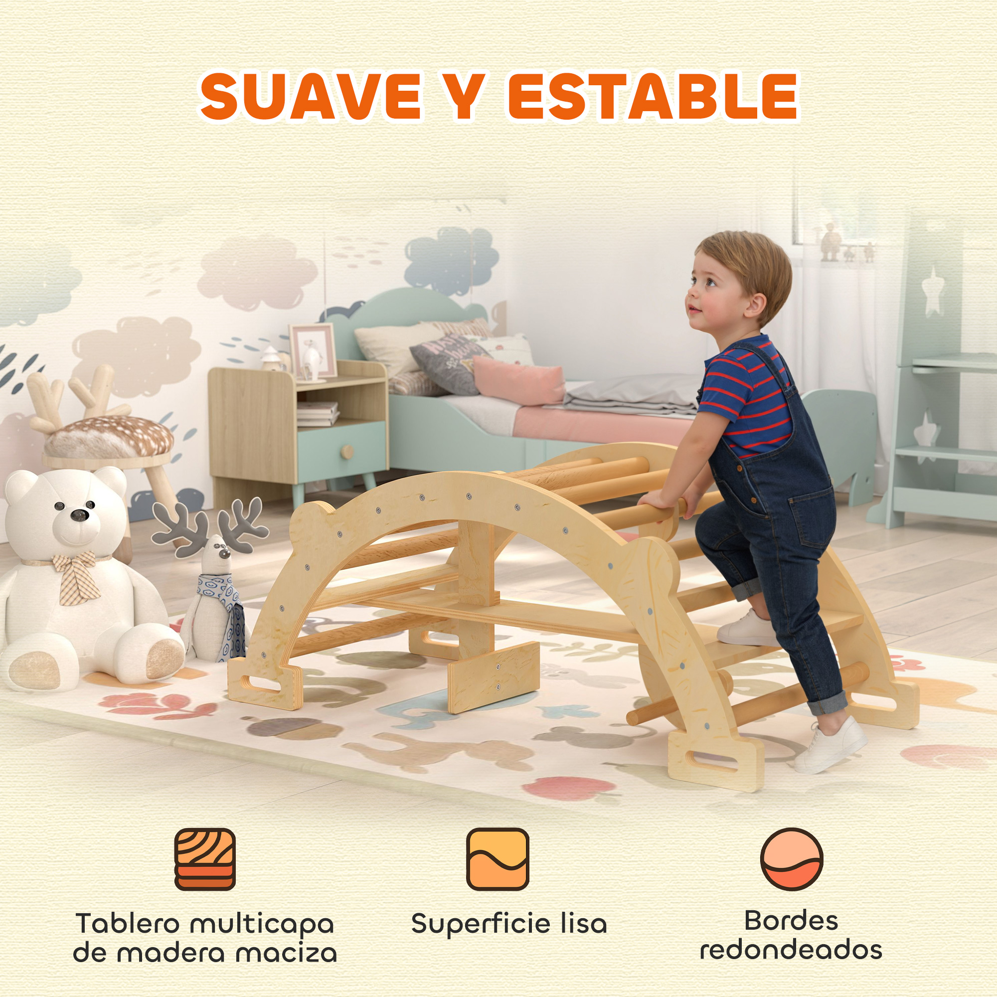 AIYAPLAY Arco De Escalada 2 En 1 – Montessori Y Balancín De Madera Para Niños De 2 A 4 Años