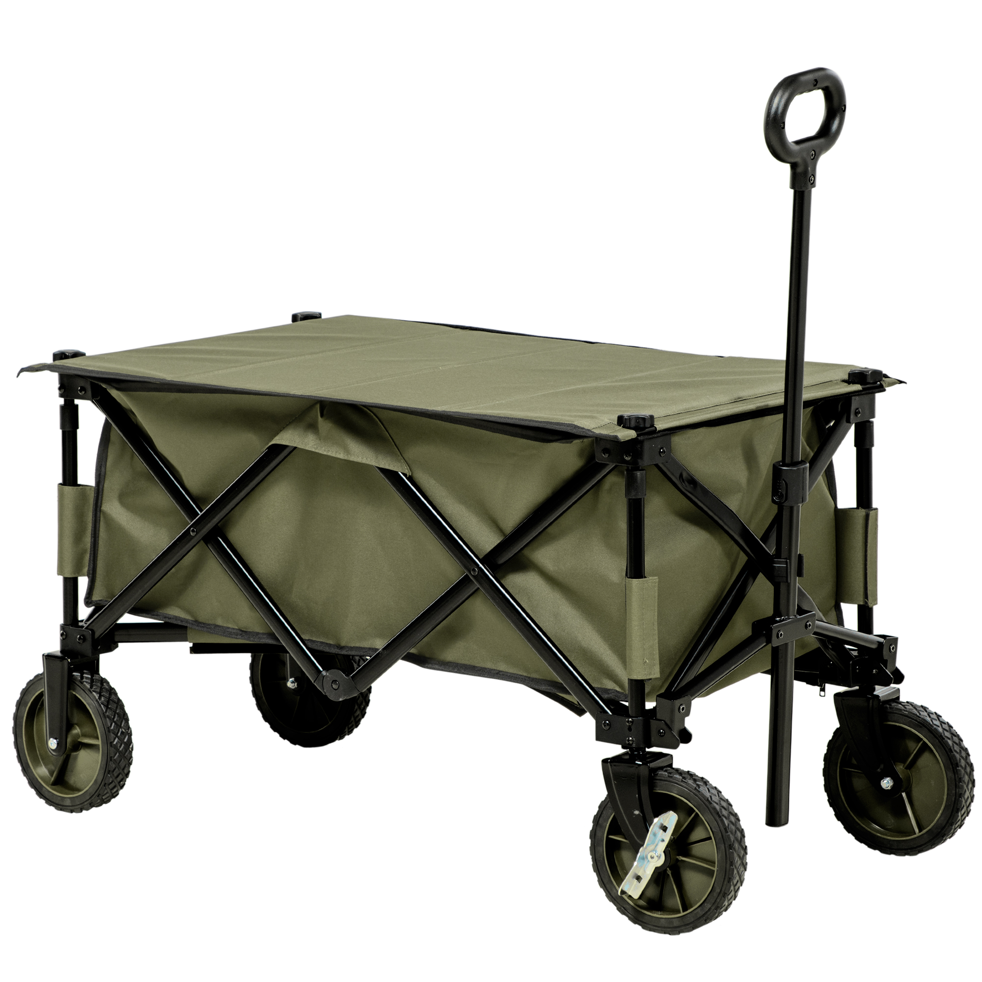Outsunny Składany Wózek, 5 Kieszeni Bocznych, Regulowany Uchwyt, Udźwig do 120 kg, Stal, 108 x 55 x 93 cm, Zielony