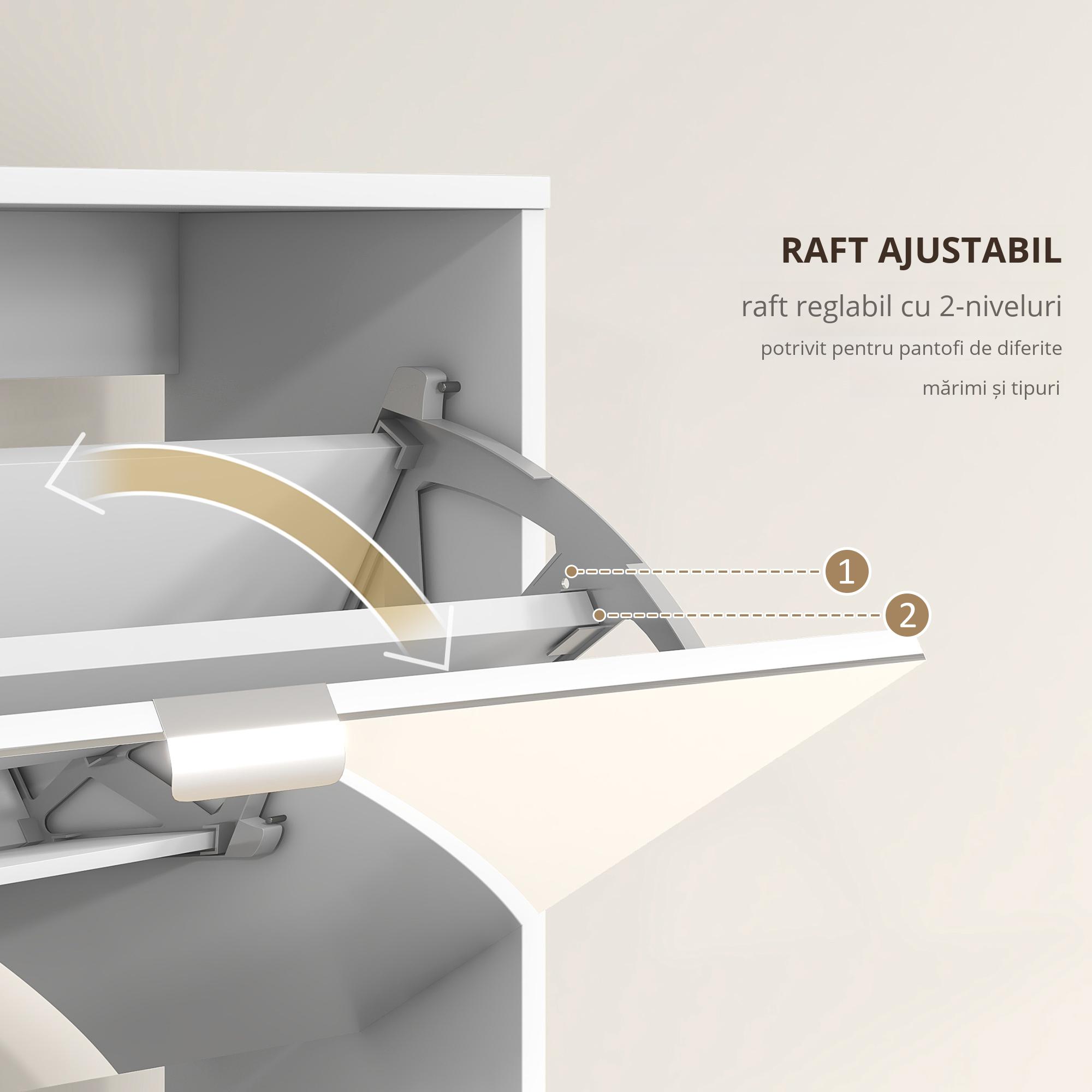  Dulap pentru Depozitarea incaltamintei cu Usi, Oglinda si 4 Sertare Rabatabile, 76x26x168 cm, Alb [4]