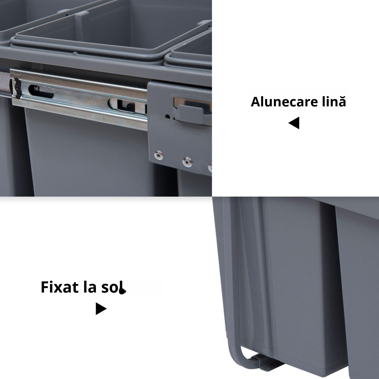  Cos Gunoi Ecologic 40L - 3 Compartimente Separate, Gri [5]