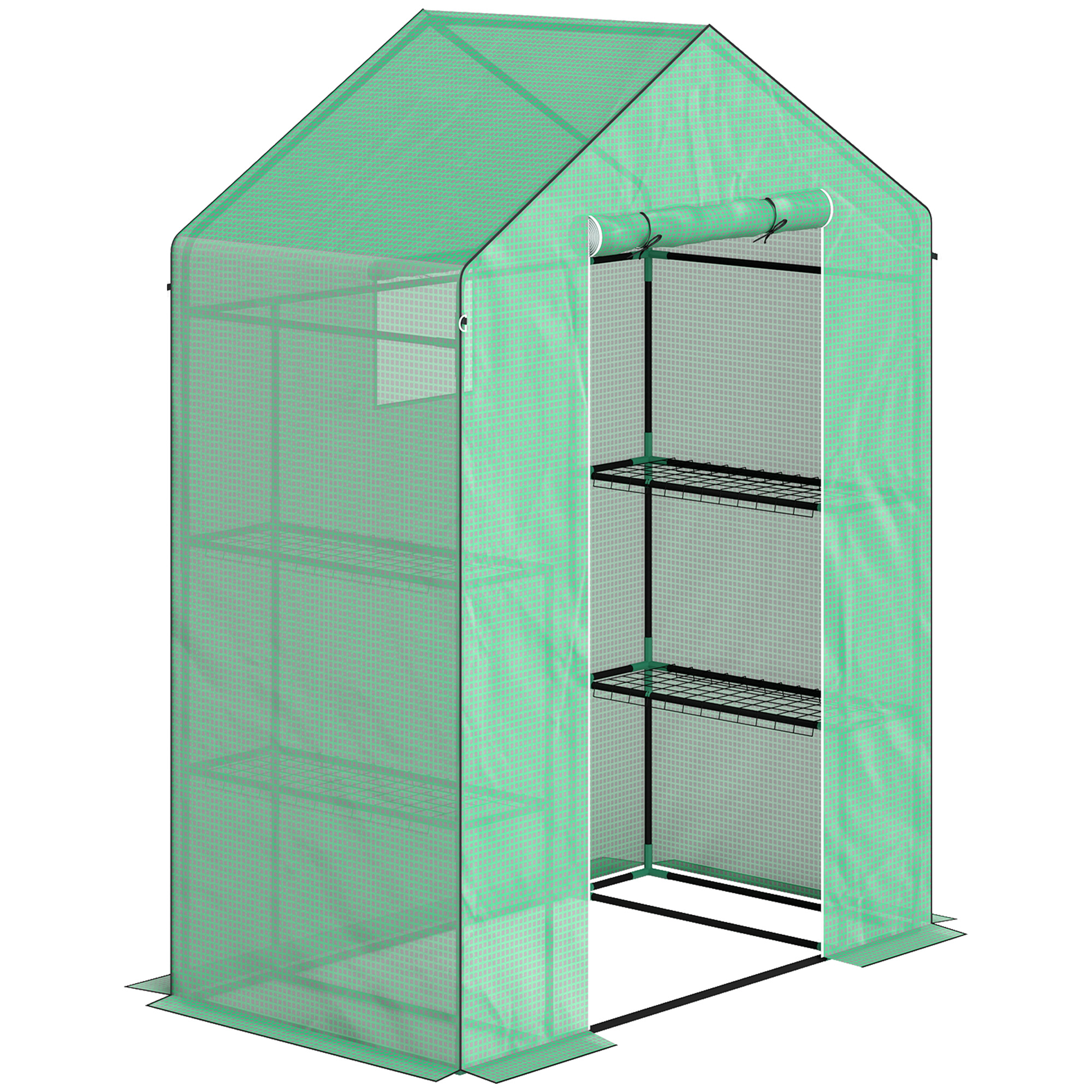 Outsunny Szklarnia z półkami, mini-szklarnia, odporna na UV, okna z siatki, drzwi na zamek błyskawiczny, 143D x 74S x 190W cm, Zielona